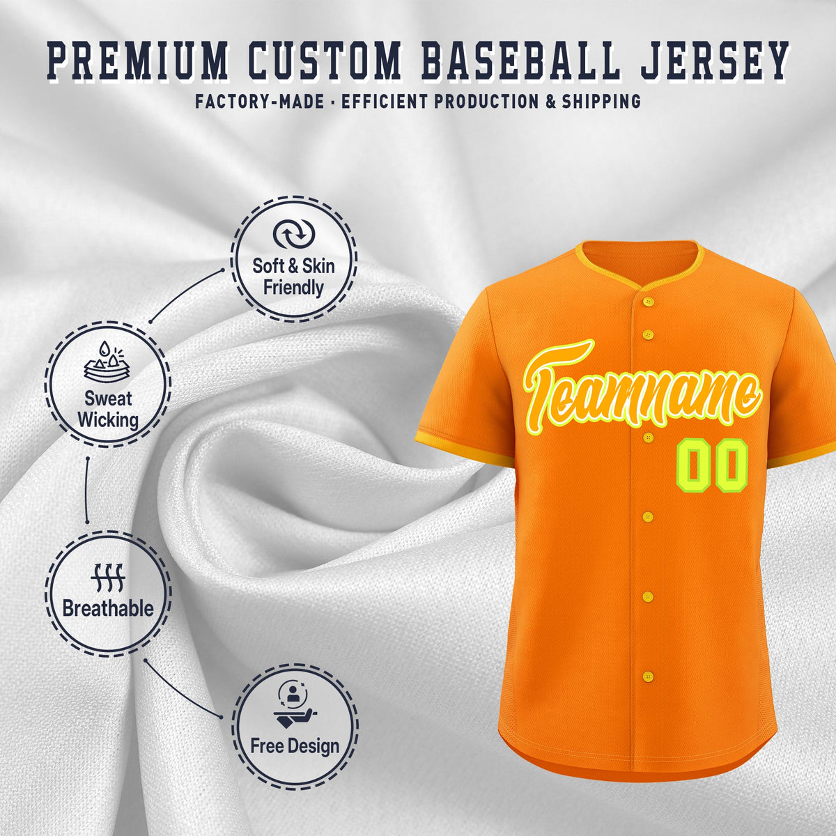 Custom Orange Yellow White Classic Style Stitched Sports Uniform For Men Women Youth Personalized Quick Dry Baseball Jersey| KXKSHOP