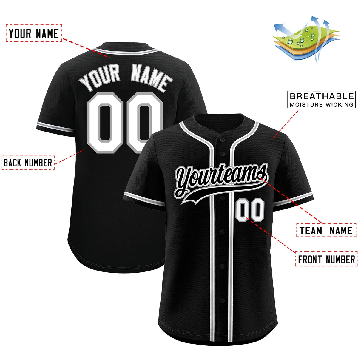Custom Black Classic Style Stitched Sports Uniform Personalized For Teams Lightweight Baseball Jersey| KXKSHOP