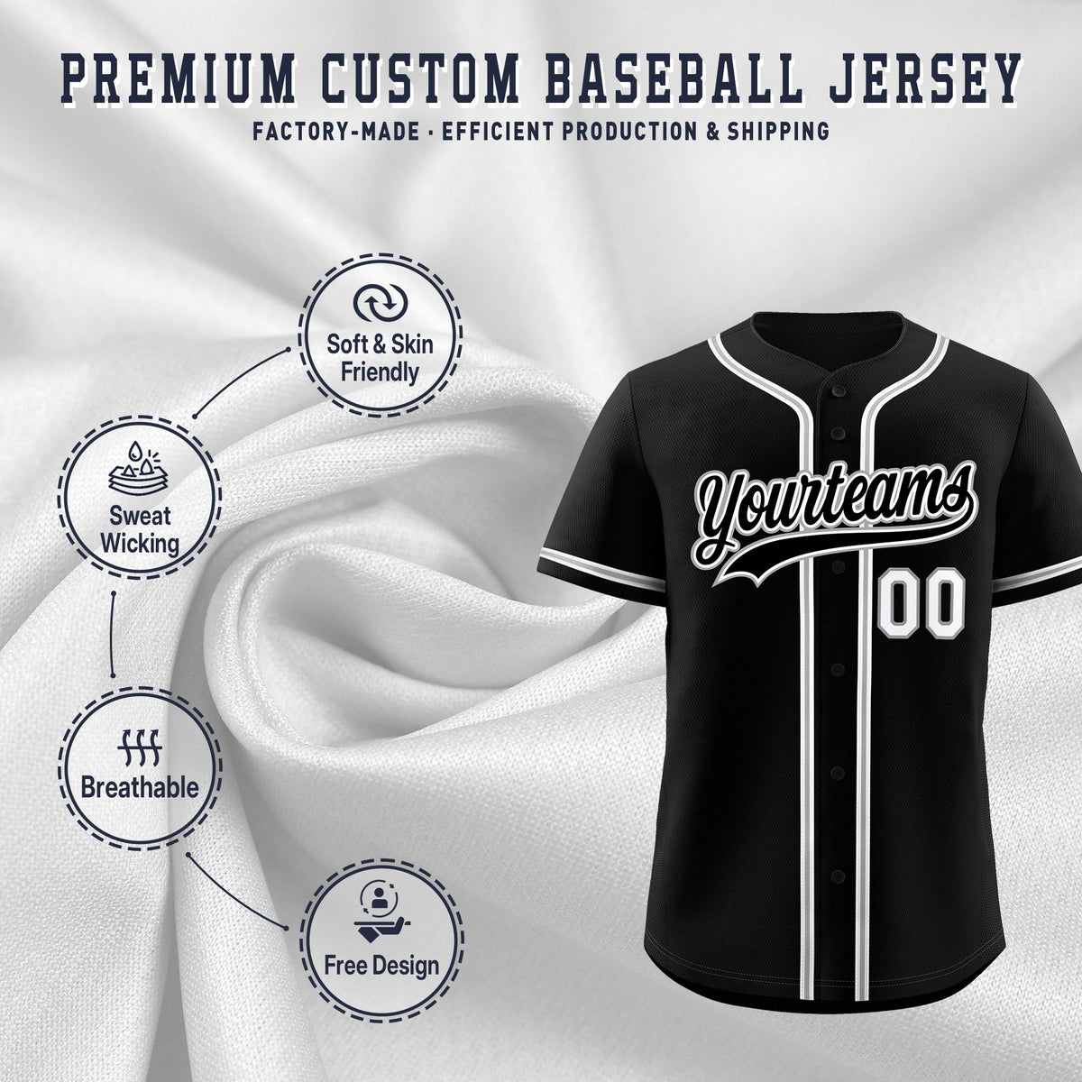 Custom Black Classic Style Stitched Sports Uniform Personalized For Teams Lightweight Baseball Jersey| KXKSHOP