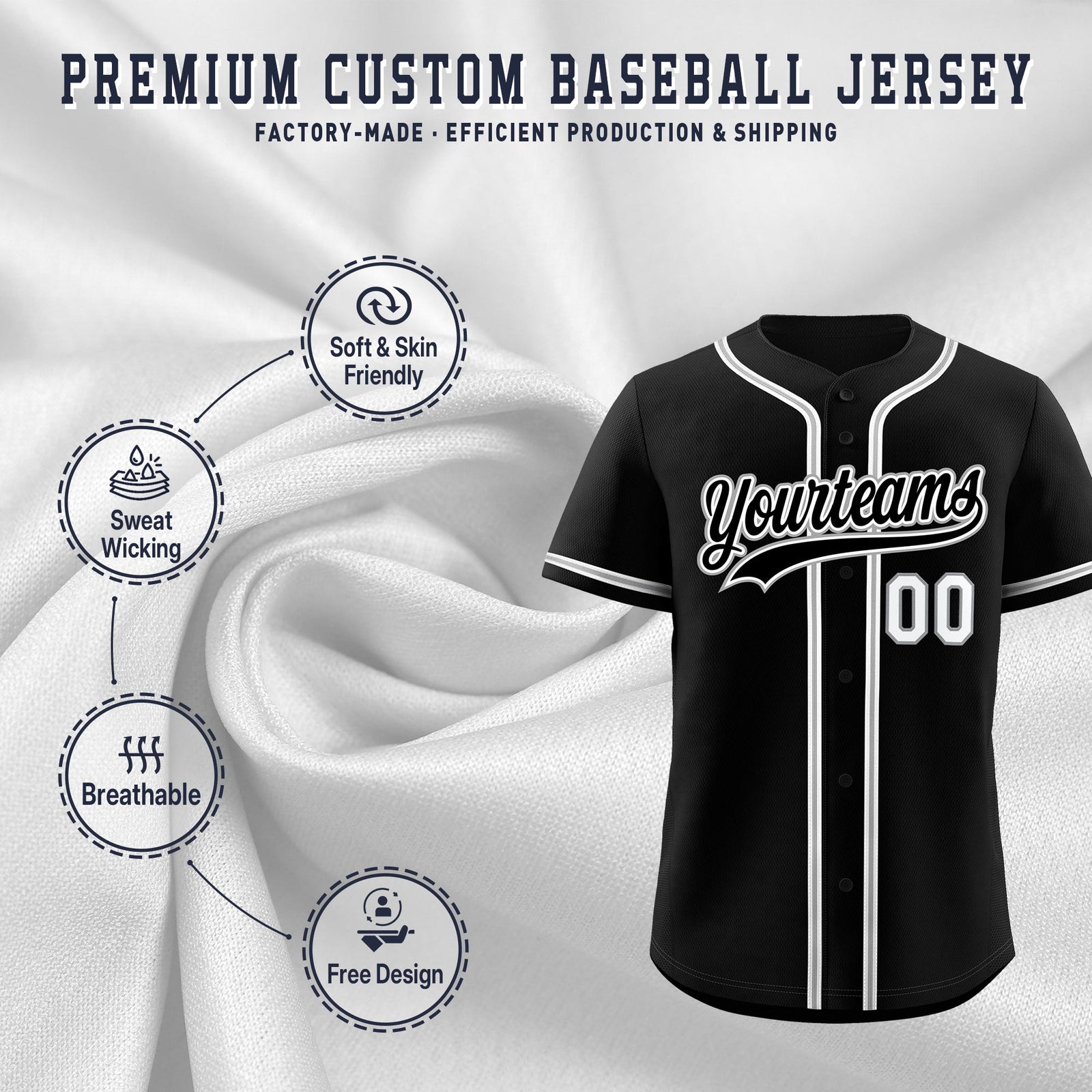 Custom Black Classic Style Stitched Sports Uniform Personalized For Teams Lightweight Baseball Jersey| KXKSHOP
