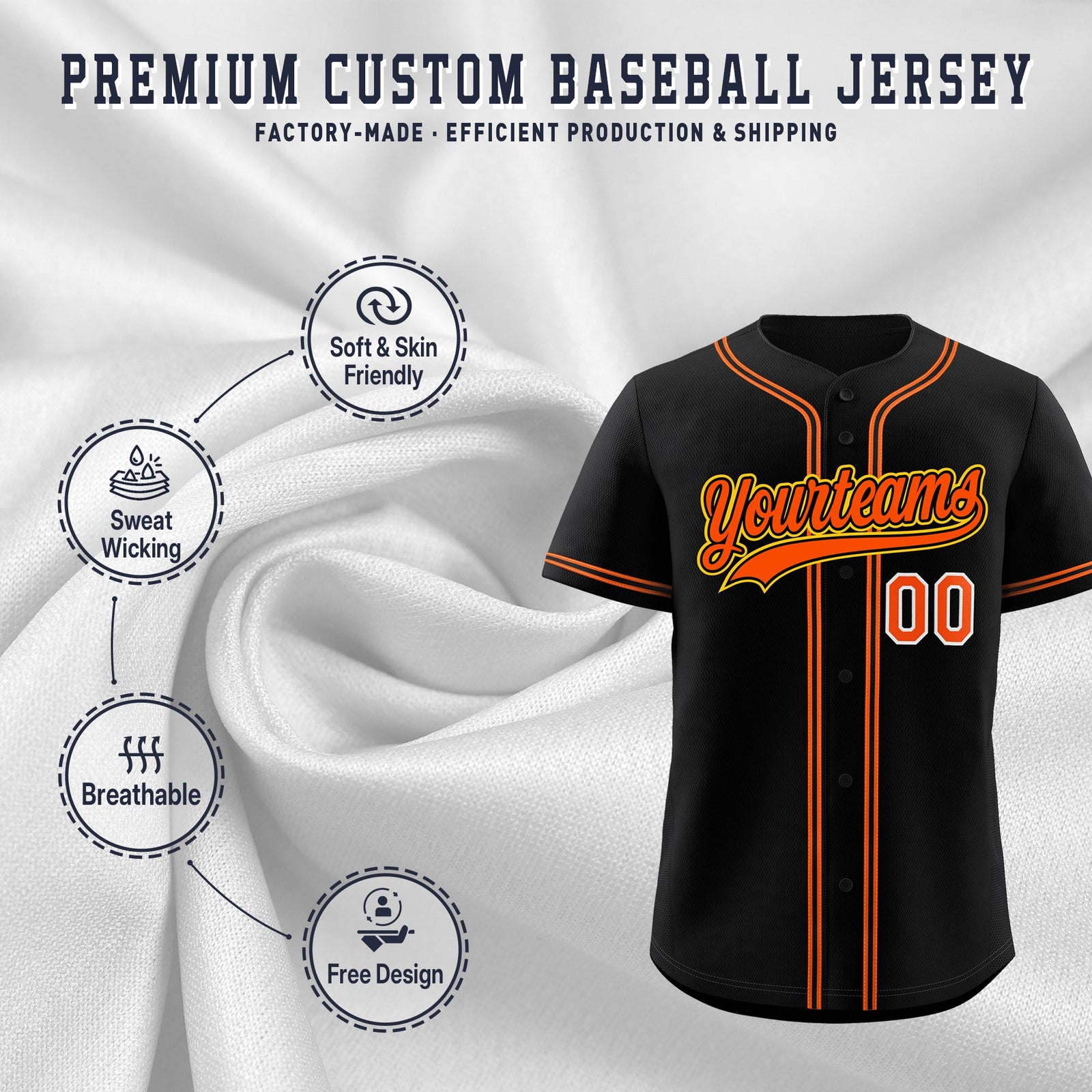 Custom Black Classic Style Stitched Sports Uniform Personalized For Teams Lightweight Baseball Jersey| KXKSHOP