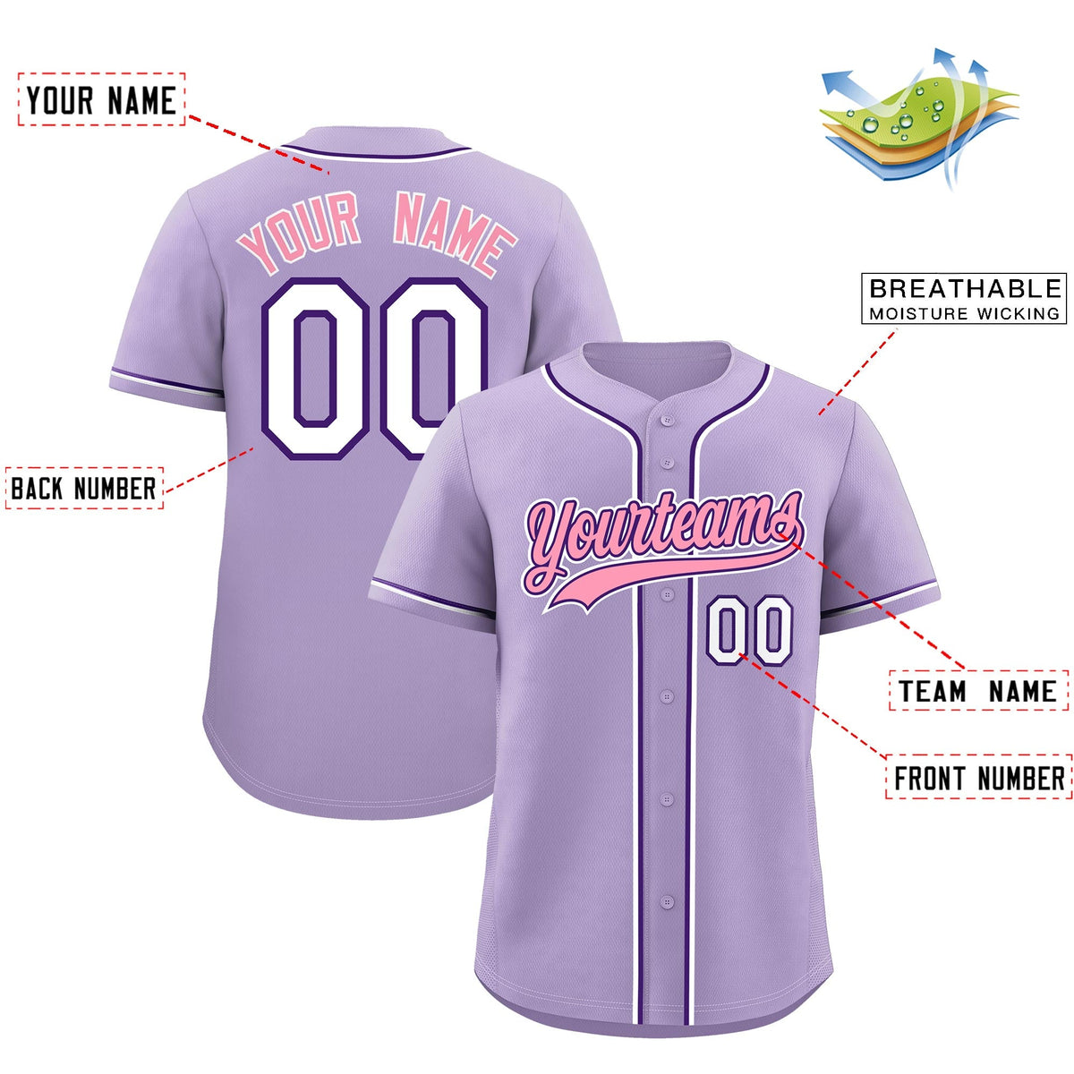 Custom Light Purple Classic Style Stitched Sports Uniform Personalized For Teams Lightweight Baseball Jersey| KXKSHOP