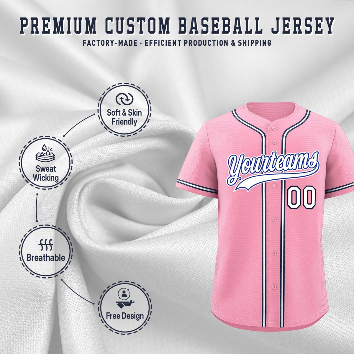 Custom Light Pink Classic Style Stitched Sports Uniform Personalized For Teams Lightweight Baseball Jersey| KXKSHOP