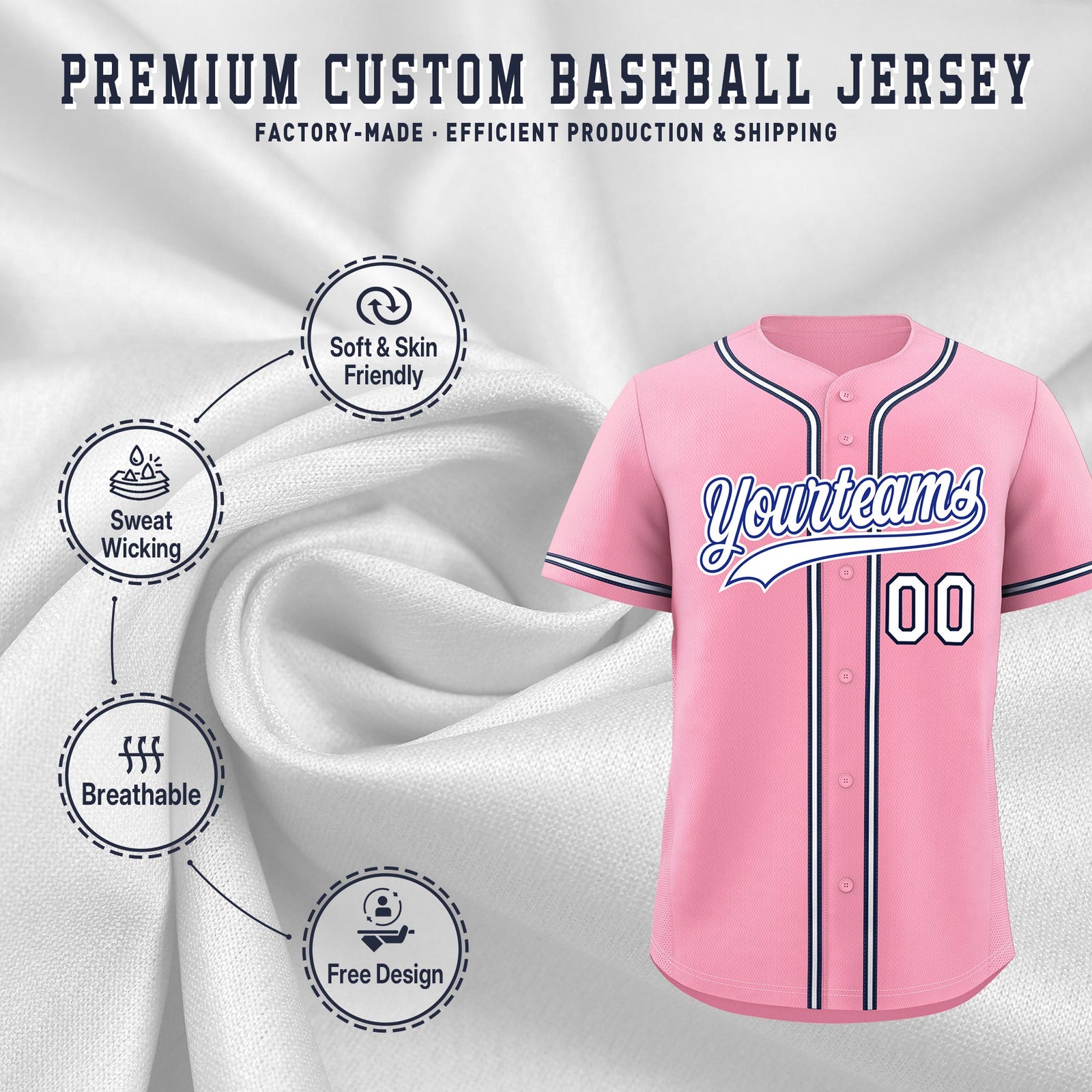 Custom Light Pink Classic Style Stitched Sports Uniform Personalized For Teams Lightweight Baseball Jersey| KXKSHOP