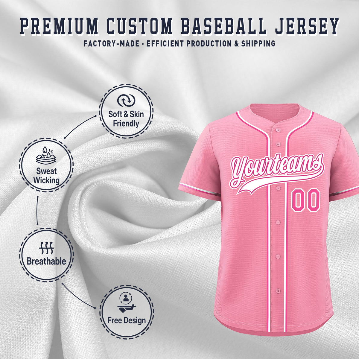 Custom Light Pink Classic Style Stitched Sports Uniform Personalized For Teams Quick Dry Baseball Jersey| KXKSHOP