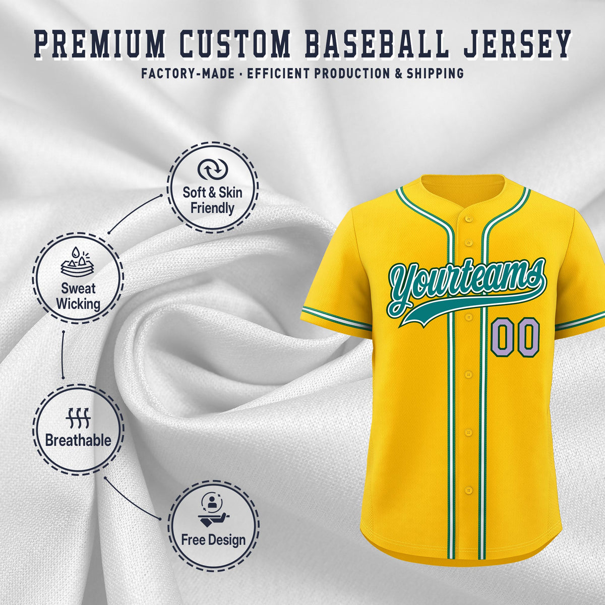 Custom Yellow Classic Style Stitched Sports Uniform Personalized For Teams Lightweight Baseball Jersey| KXKSHOP