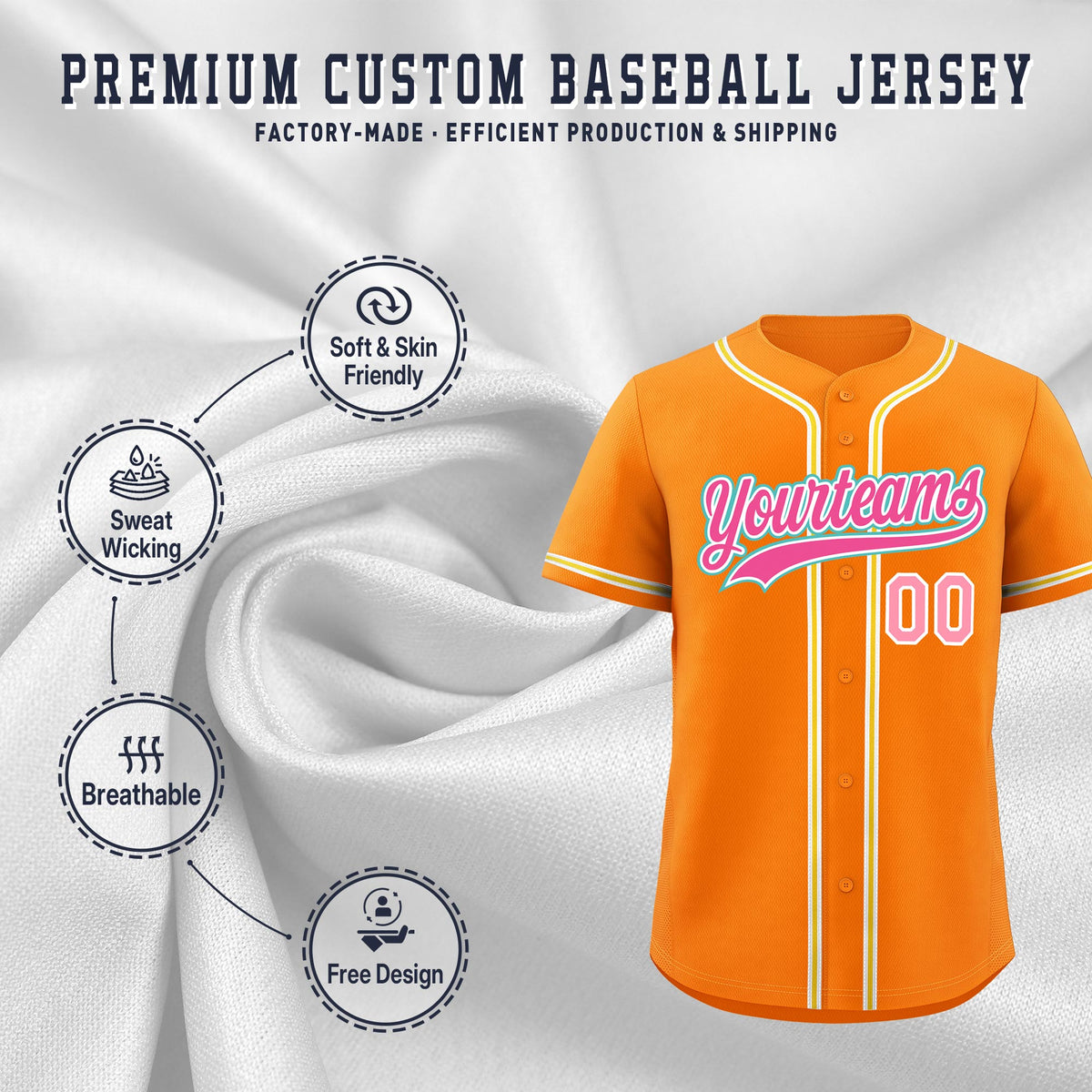 Custom Orange Classic Style Stitched Sports Uniform Personalized For Teams Quick Dry Baseball Jersey| KXKSHOP