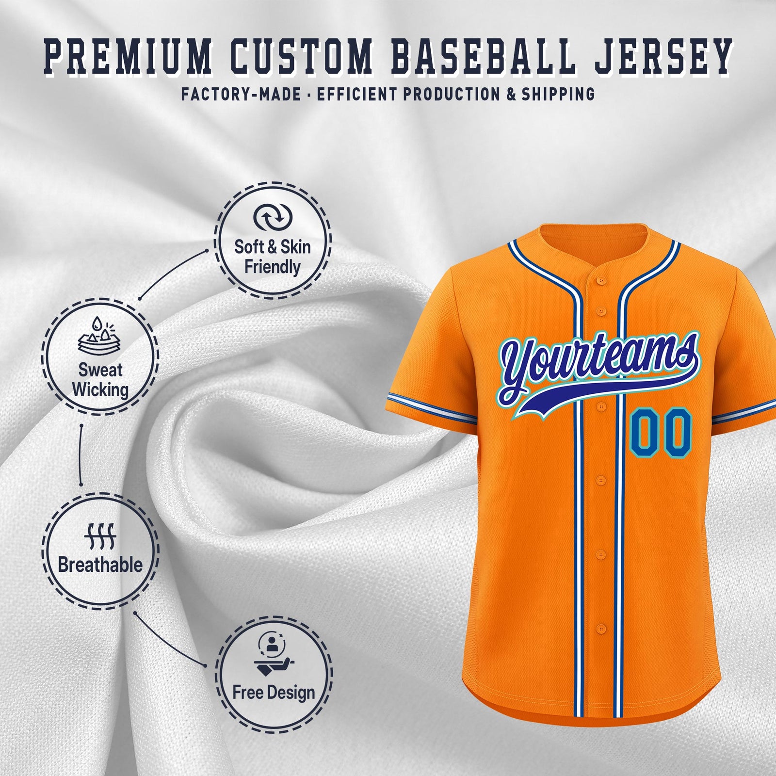 Custom Orange Classic Style Stitched Sports Uniform Personalized For Teams Quick Dry Baseball Jersey| KXKSHOP