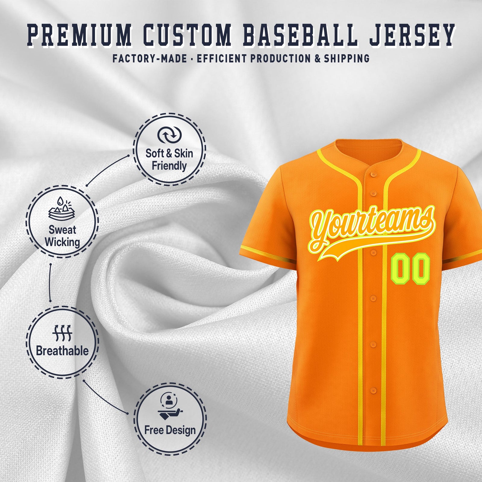 Custom Orange Classic Style Stitched Sports Uniform Personalized For Teams Lightweight Baseball Jersey| KXKSHOP