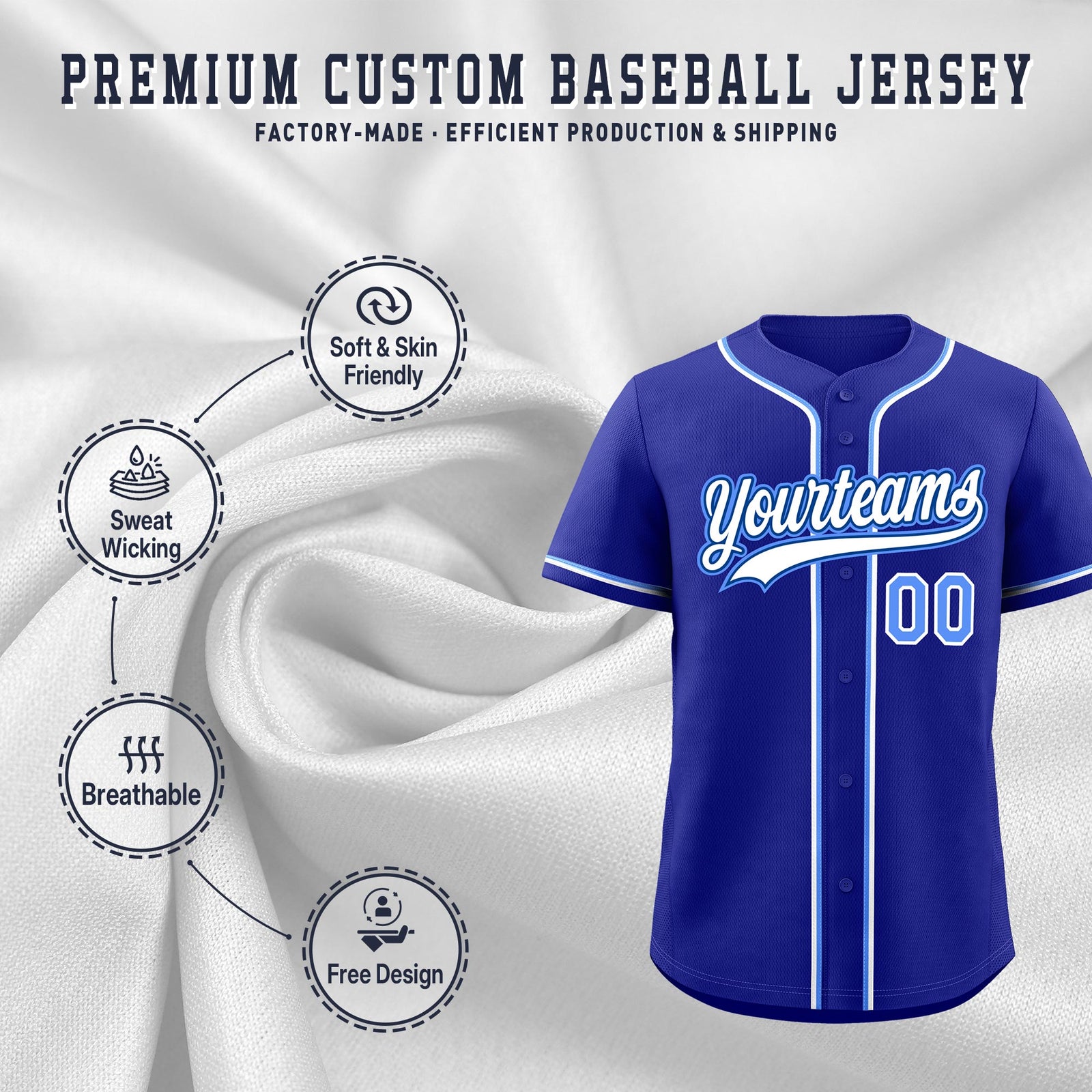Custom Royal Classic Style Stitched Sports Uniform Personalized For Teams Quick Dry Baseball Jersey| KXKSHOP