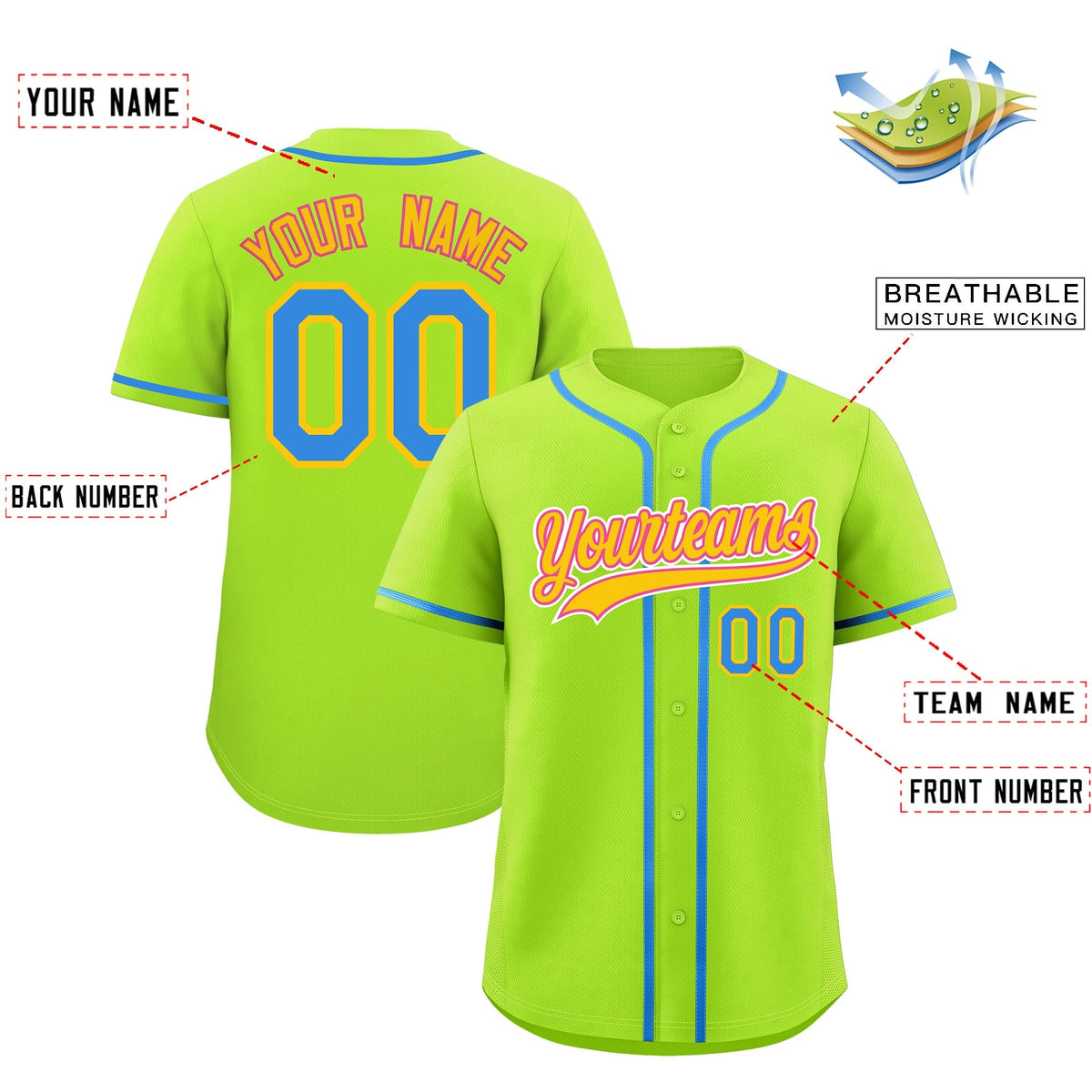 Custom Neon Creen Classic Style Stitched Sports Uniform Personalized For Teams Lightweight Baseball Jersey| KXKSHOP