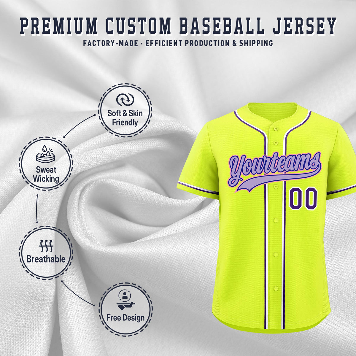 Custom Fluorescent Green Classic Style Stitched Sports Uniform Personalized For Teams Lightweight Baseball Jersey| KXKSHOP