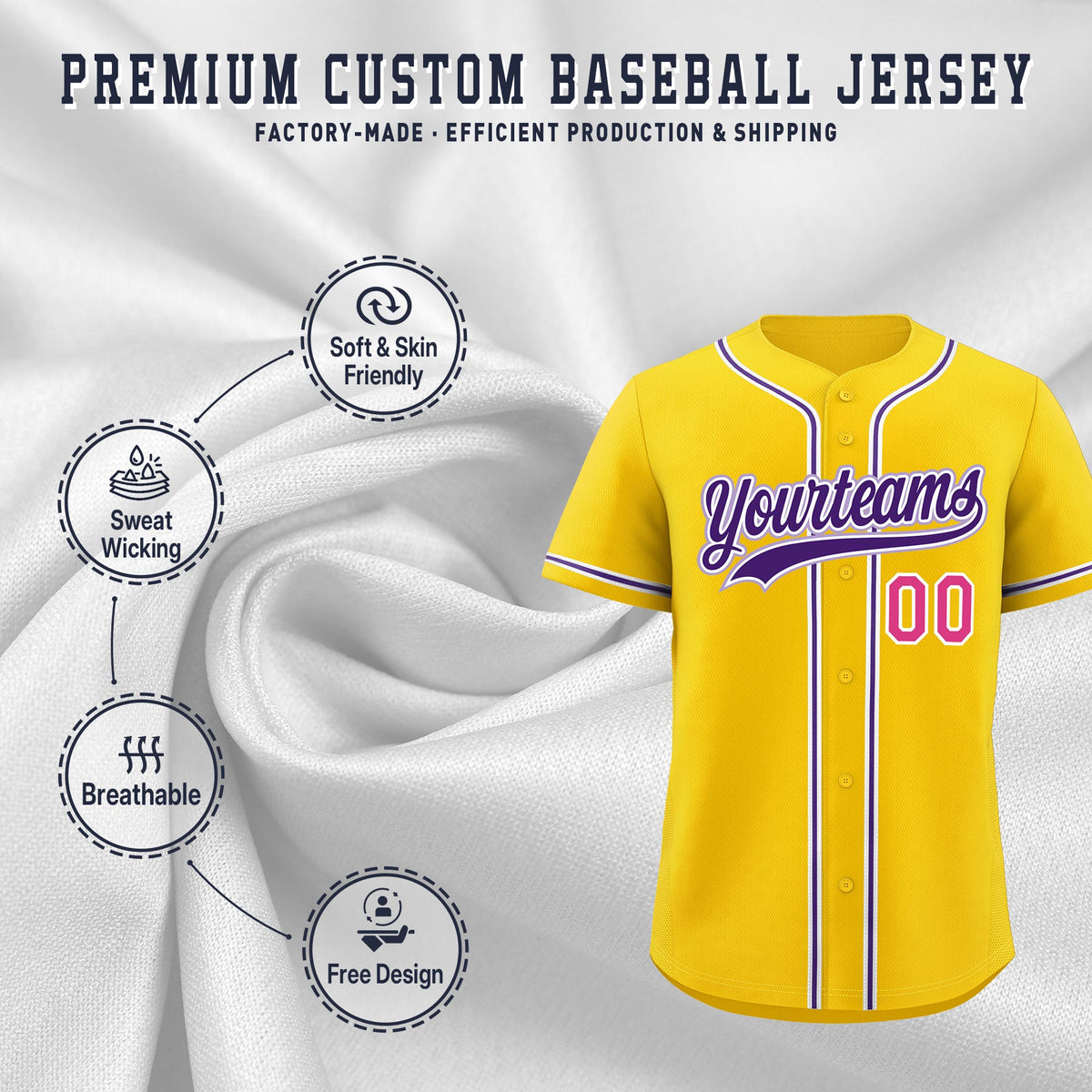 Custom Gold Classic Style Stitched Sports Uniform Personalized For Teams Lightweight Baseball Jersey| KXKSHOP