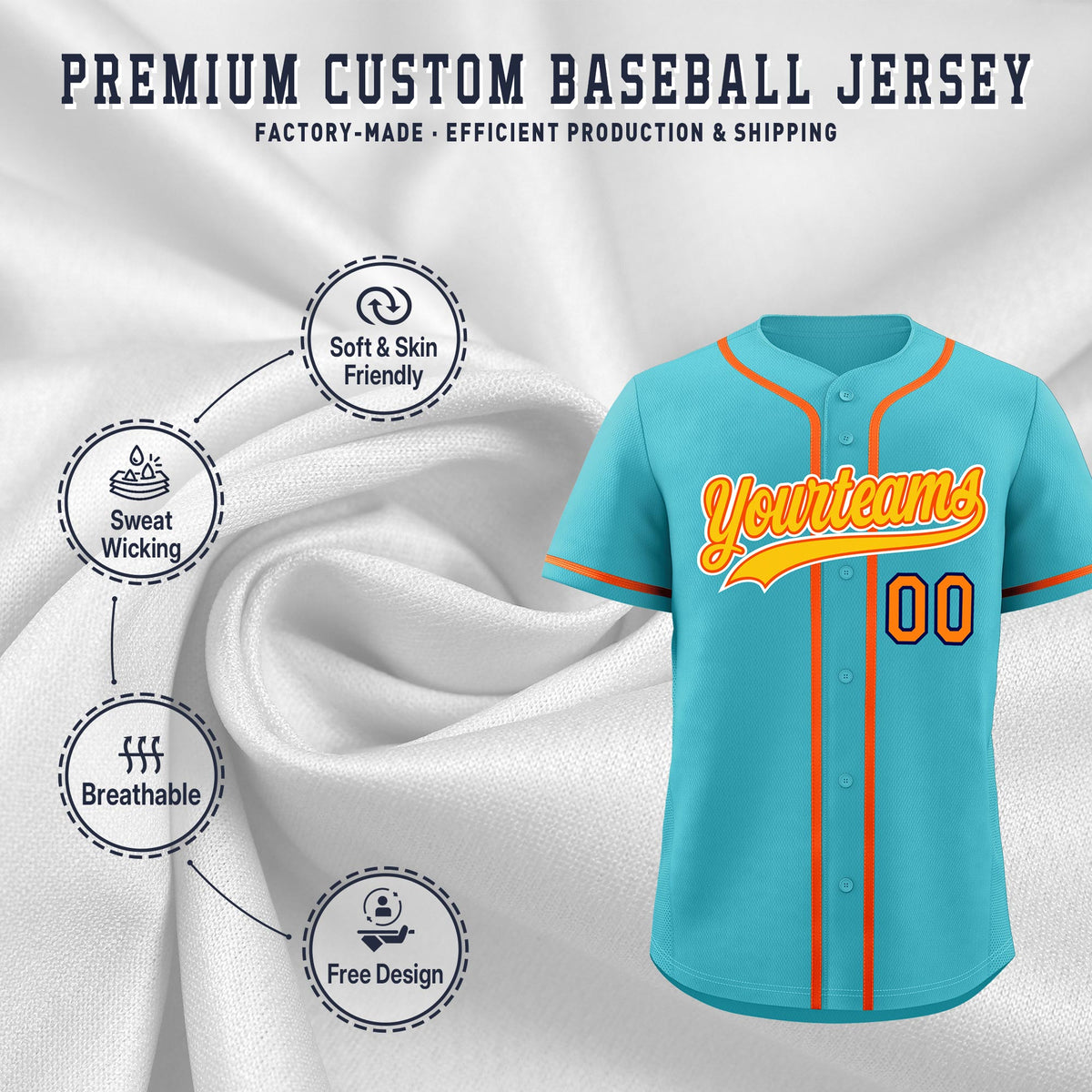 Custom Sky Blue Classic Style Stitched Sports Uniform Personalized For Teams Quick Dry Baseball Jersey| KXKSHOP