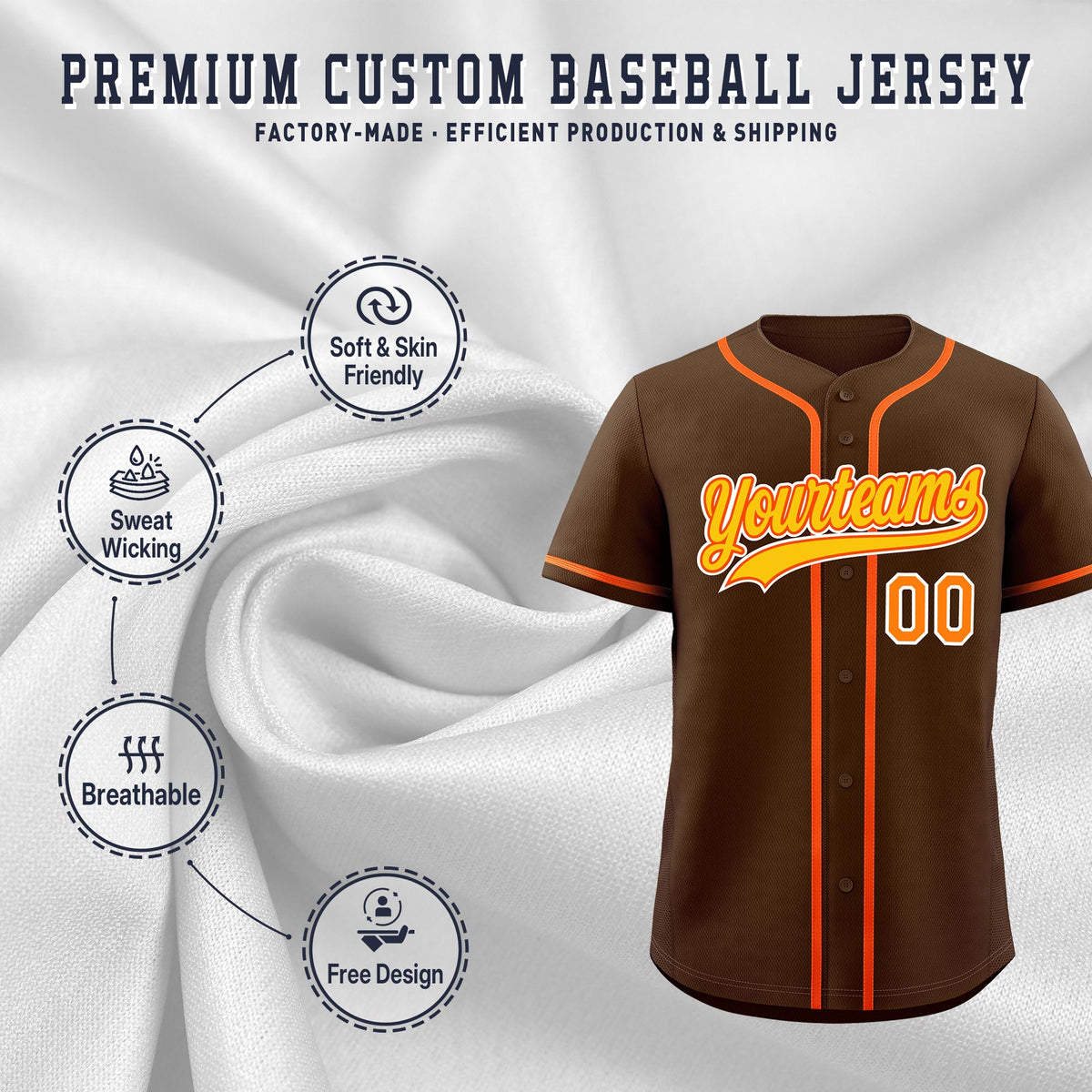 Custom Brown Classic Style Stitched Sports Uniform Personalized For Teams Lightweight Baseball Jersey| KXKSHOP