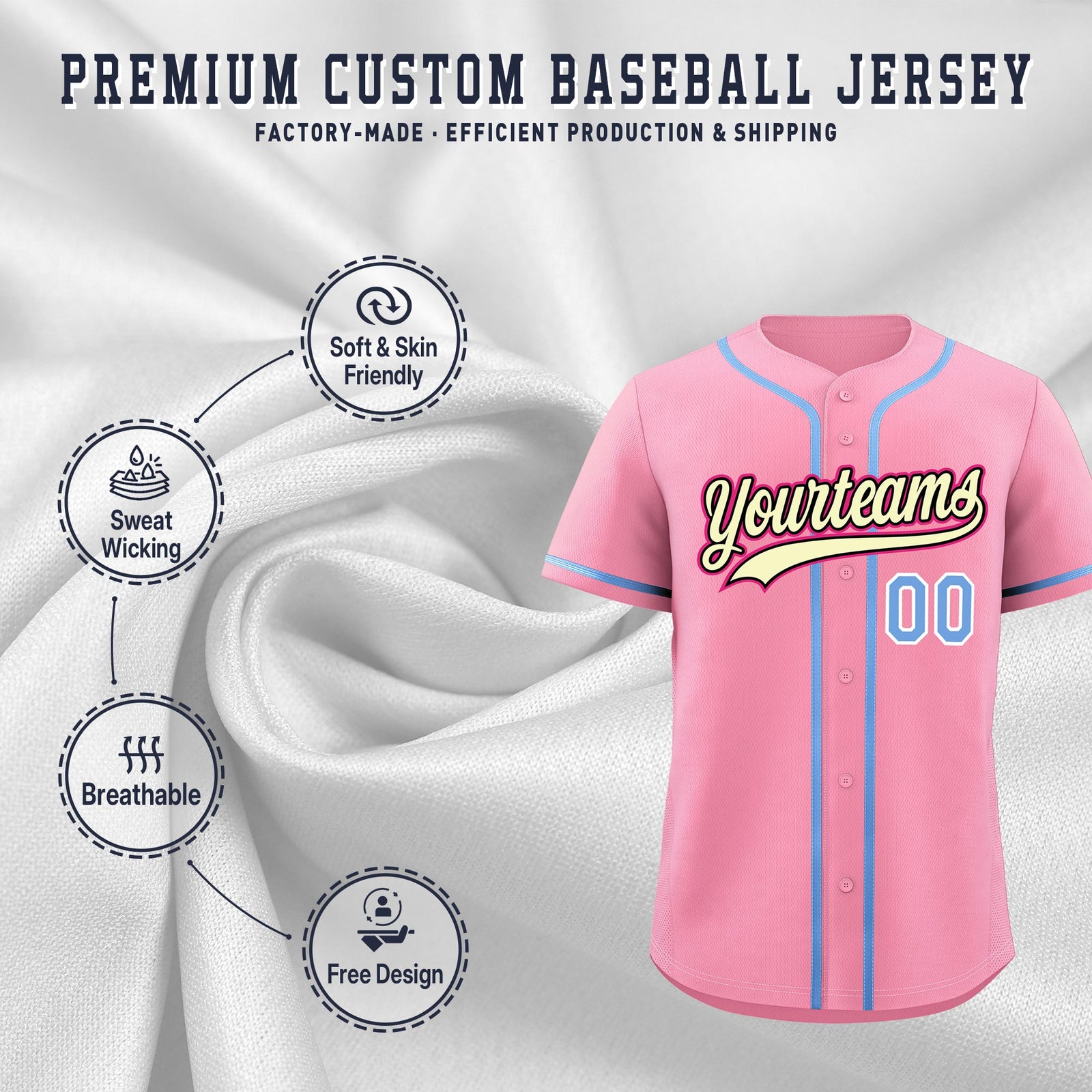 Custom Light Pink Classic Style Stitched Sports Uniform Personalized For Teams Lightweight Baseball Jersey| KXKSHOP