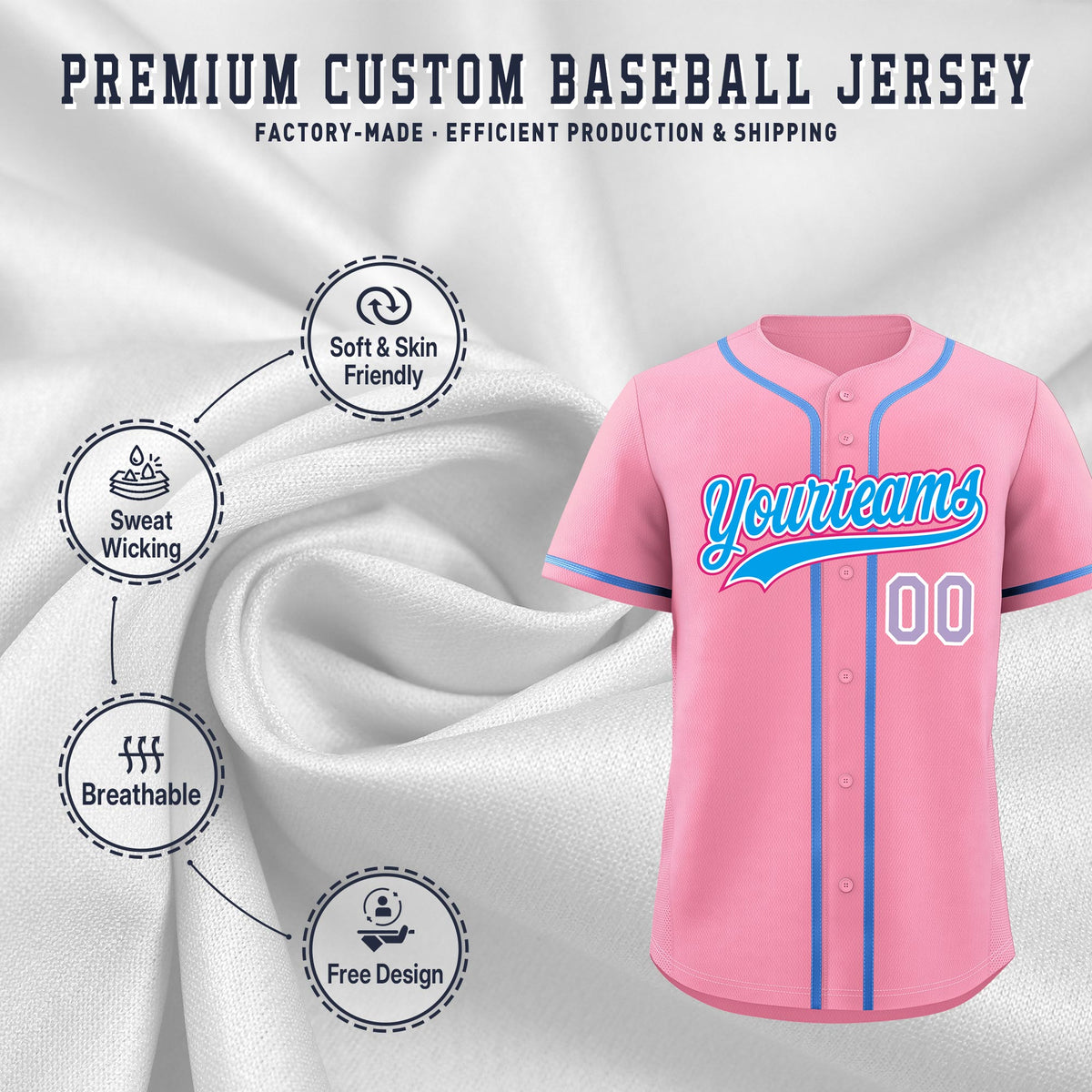 Custom Light Pink Classic Style Stitched Sports Uniform Personalized For Teams Quick Dry Baseball Jersey| KXKSHOP
