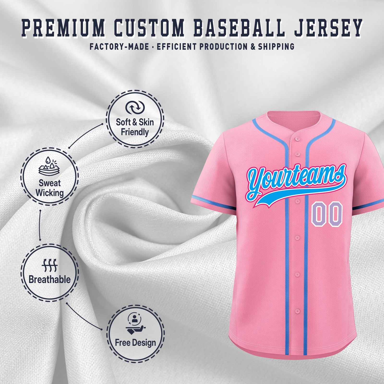 Custom Light Pink Classic Style Stitched Sports Uniform Personalized For Teams Quick Dry Baseball Jersey| KXKSHOP