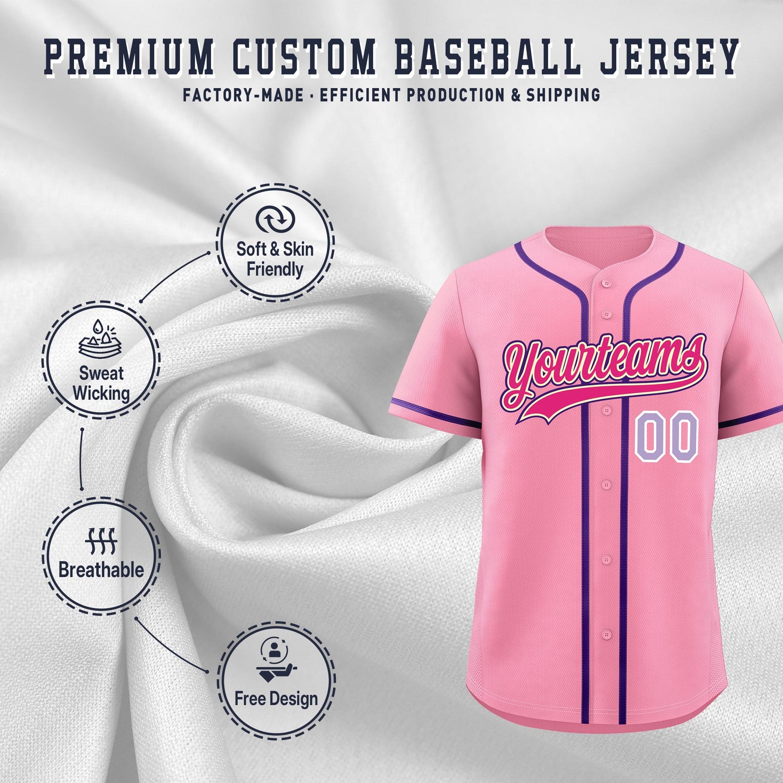 Custom Light Pink Classic Style Stitched Sports Uniform Personalized For Teams Lightweight Baseball Jersey| KXKSHOP