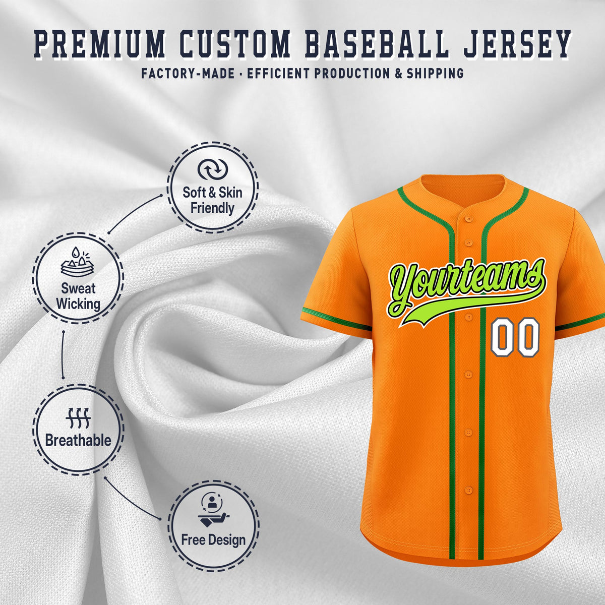 Custom Orange Classic Style Stitched Sports Uniform Personalized For Teams Lightweight Baseball Jersey| KXKSHOP