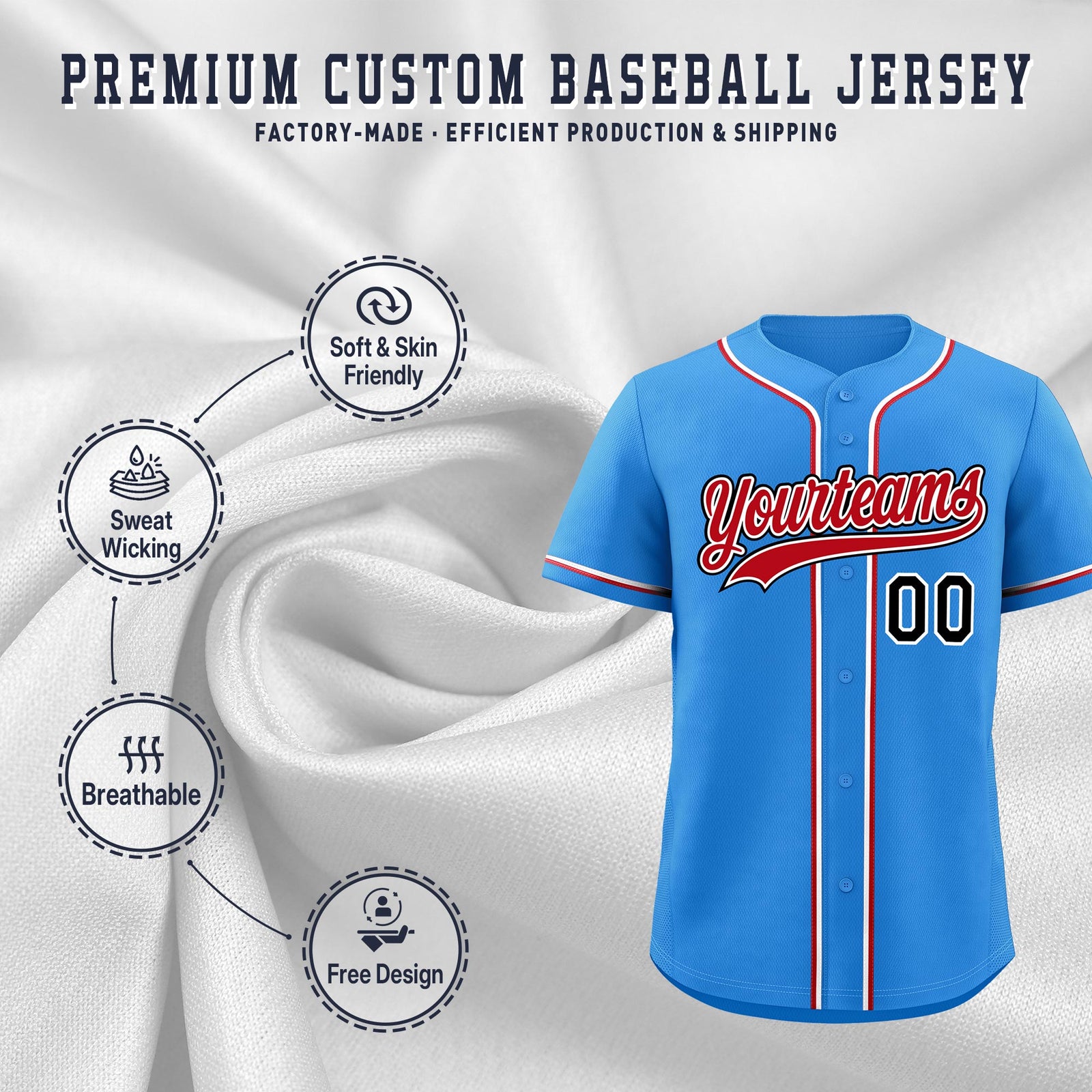 Custom Light Blue Classic Style Stitched Sports Uniform Personalized For Teams Quick Dry Baseball Jersey| KXKSHOP
