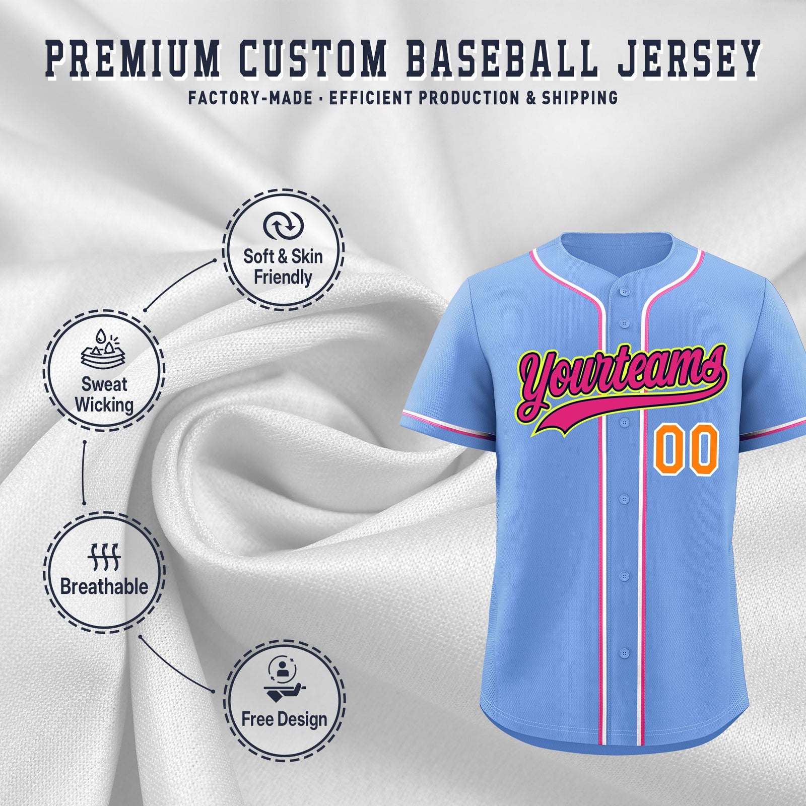 Custom Light Blue Classic Style Stitched Sports Uniform Personalized For Teams Lightweight Baseball Jersey| KXKSHOP
