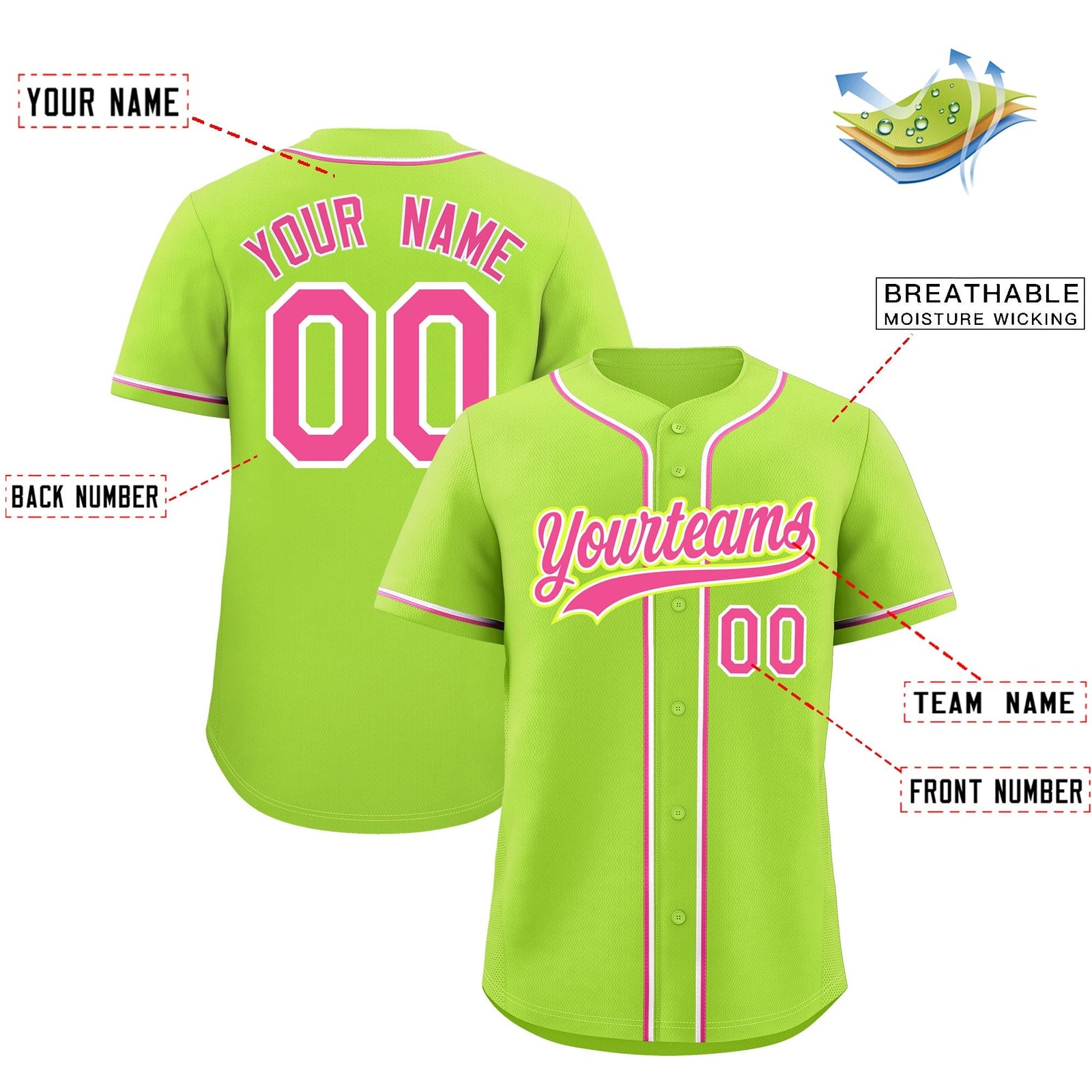 Custom Neon Green Classic Style Stitched Sports Uniform Personalized For Teams Quick Dry Baseball Jersey| KXKSHOP