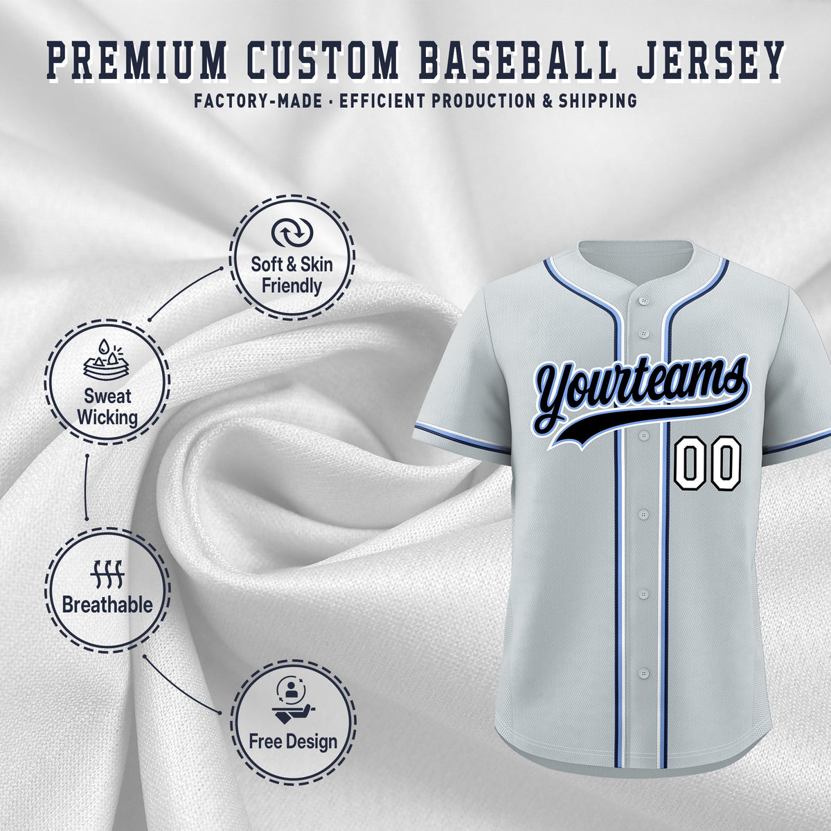 Custom Silver Classic Style Stitched Sports Uniform Personalized For Teams Quick Dry Baseball Jersey| KXKSHOP