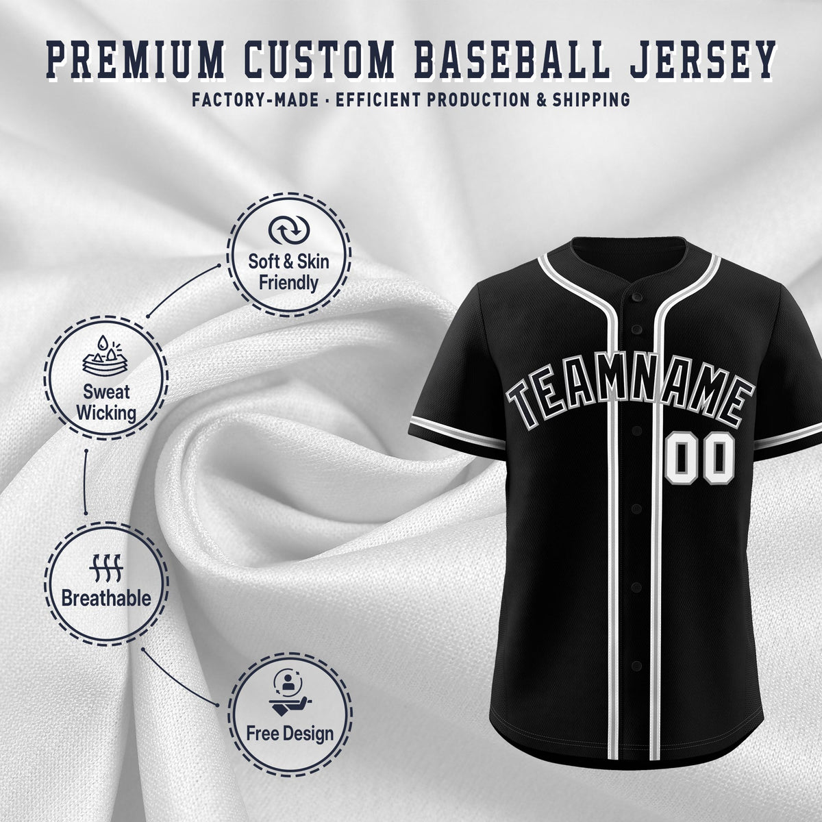 Custom Black Classic Style Stitched Sports Uniform Personalized For Teams Lightweight Baseball Jersey| KXKSHOP