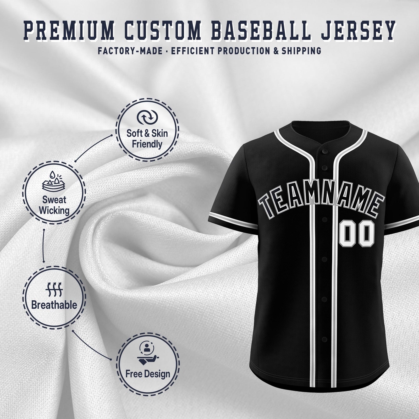 Custom Black Classic Style Stitched Sports Uniform Personalized For Teams Lightweight Baseball Jersey| KXKSHOP