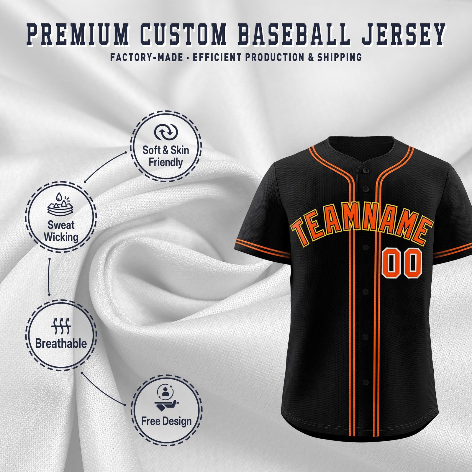 Custom Black Classic Style Stitched Sports Uniform Personalized For Teams Lightweight Baseball Jersey| KXKSHOP