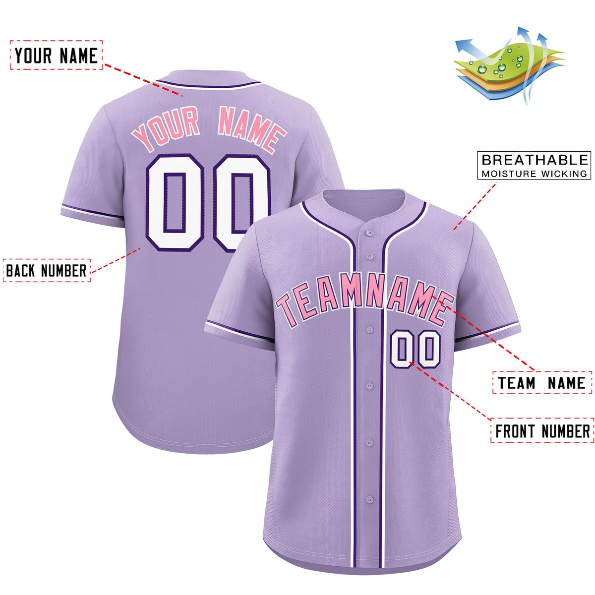 Custom Light Purple Classic Style Stitched Sports Uniform Personalized For Teams Lightweight Baseball Jersey| KXKSHOP