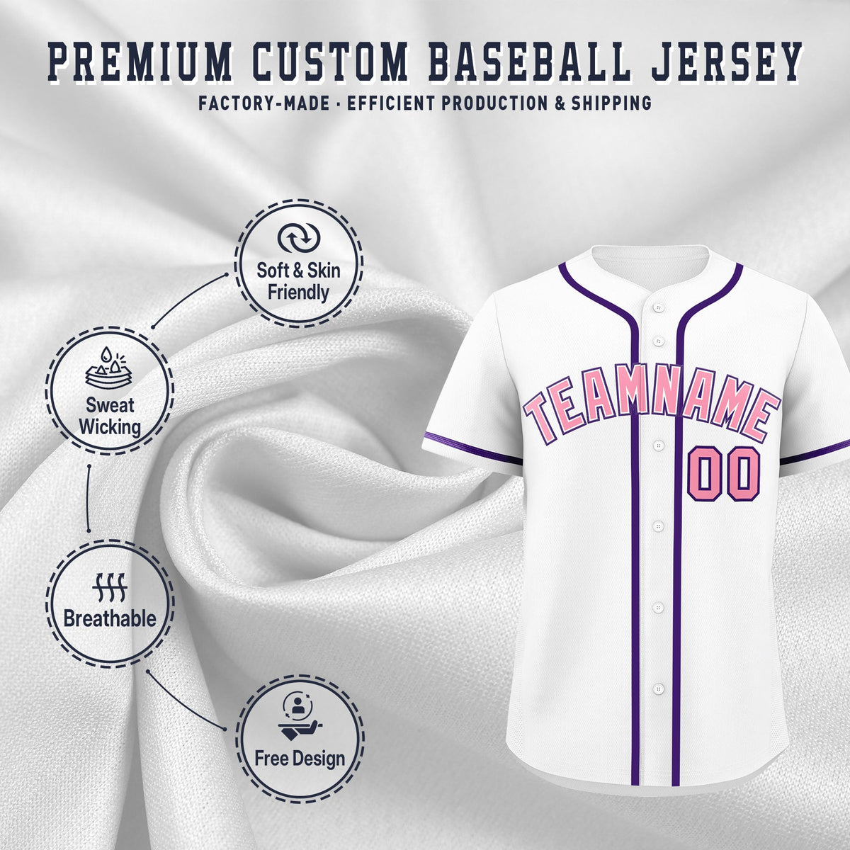 Custom White Classic Style Stitched Sports Uniform Personalized For Teams Lightweight Baseball Jersey| KXKSHOP