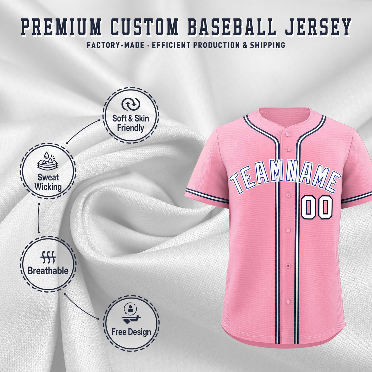 Custom Light Pink Classic Style Stitched Sports Uniform Personalized For Teams Lightweight Baseball Jersey| KXKSHOP