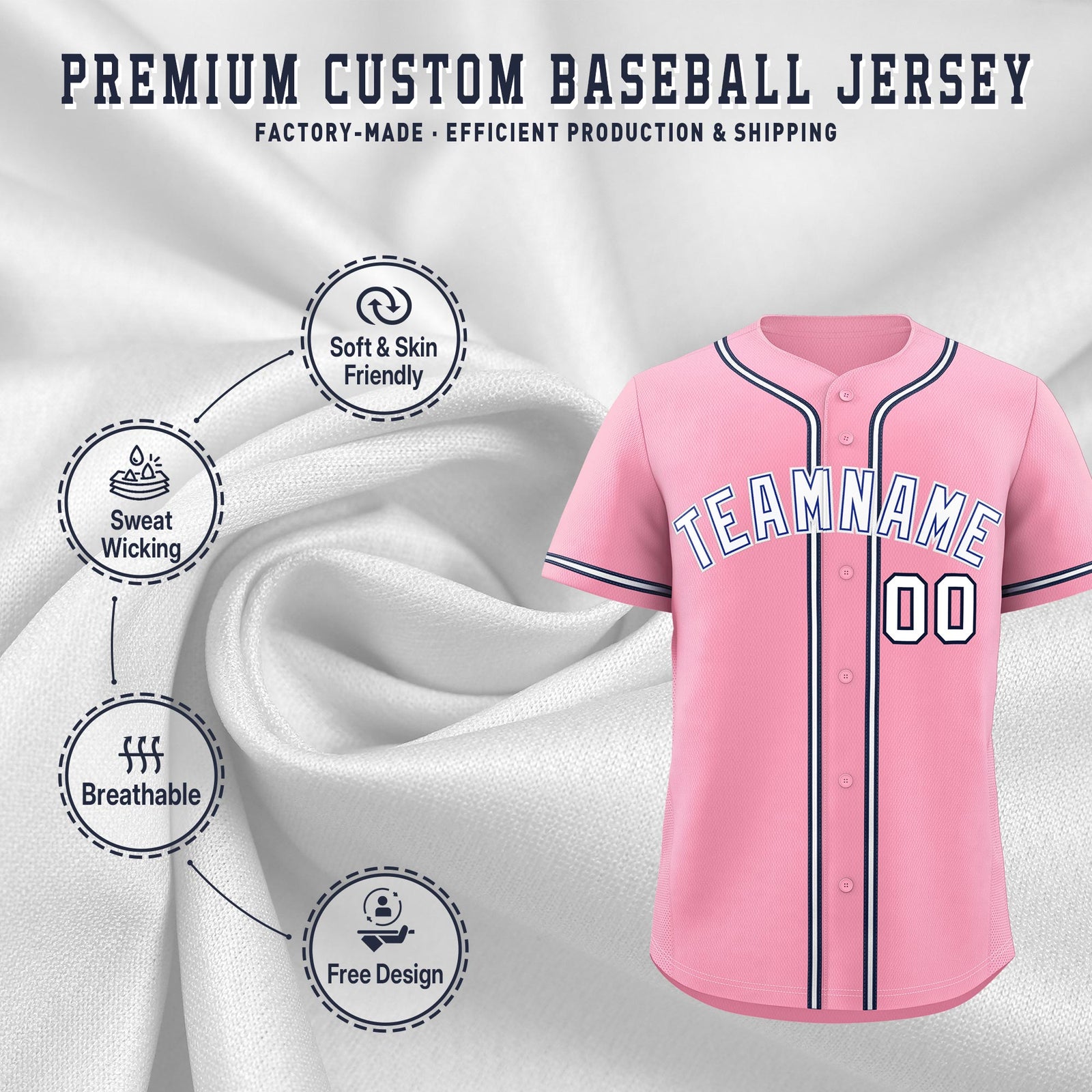 Custom Light Pink Classic Style Stitched Sports Uniform Personalized For Teams Lightweight Baseball Jersey| KXKSHOP