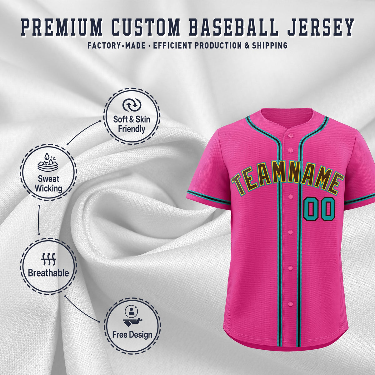 Custom Pink Classic Style Stitched Sports Uniform Personalized For Teams Lightweight Baseball Jersey| KXKSHOP