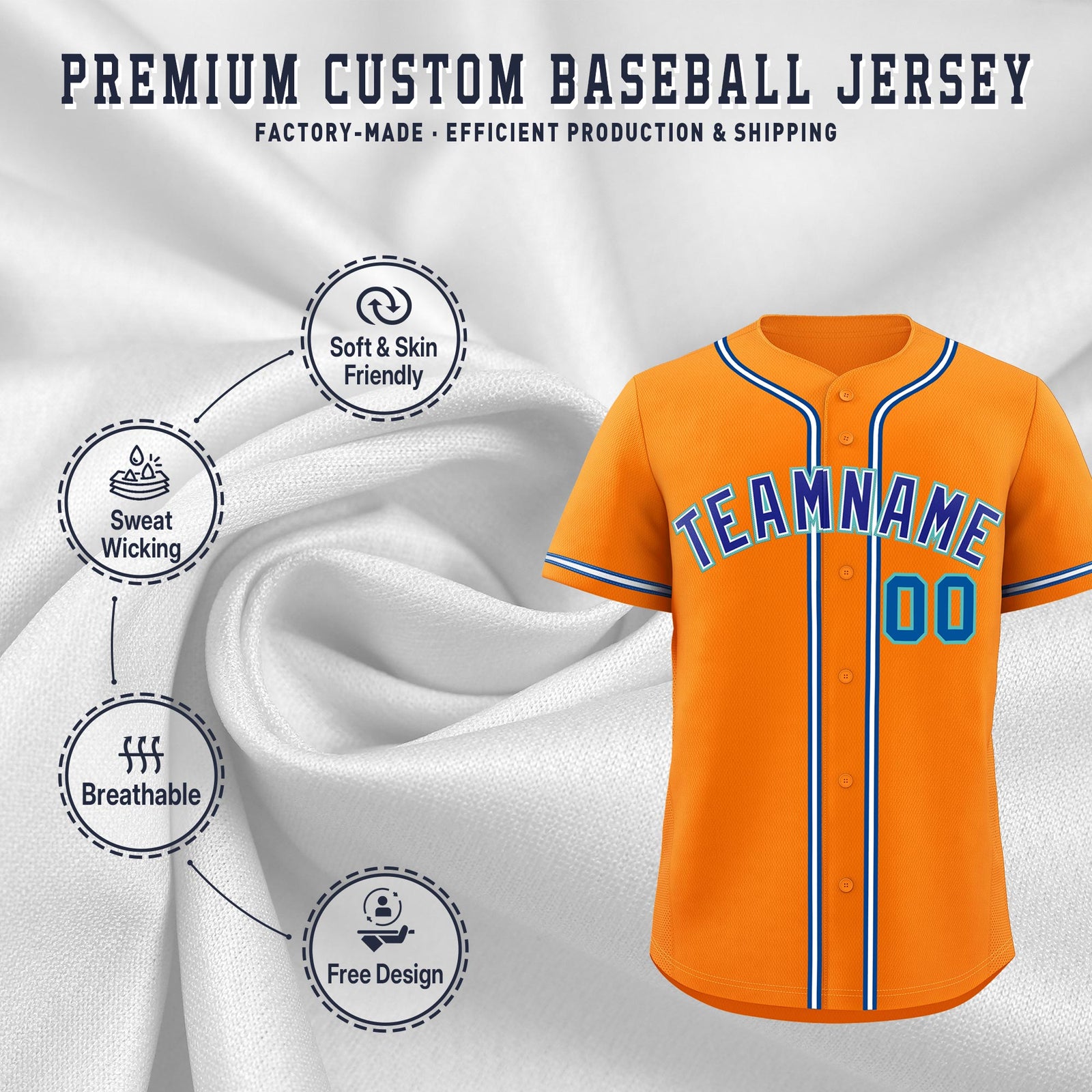 Custom Orange Classic Style Stitched Sports Uniform Personalized For Teams Quick Dry Baseball Jersey| KXKSHOP