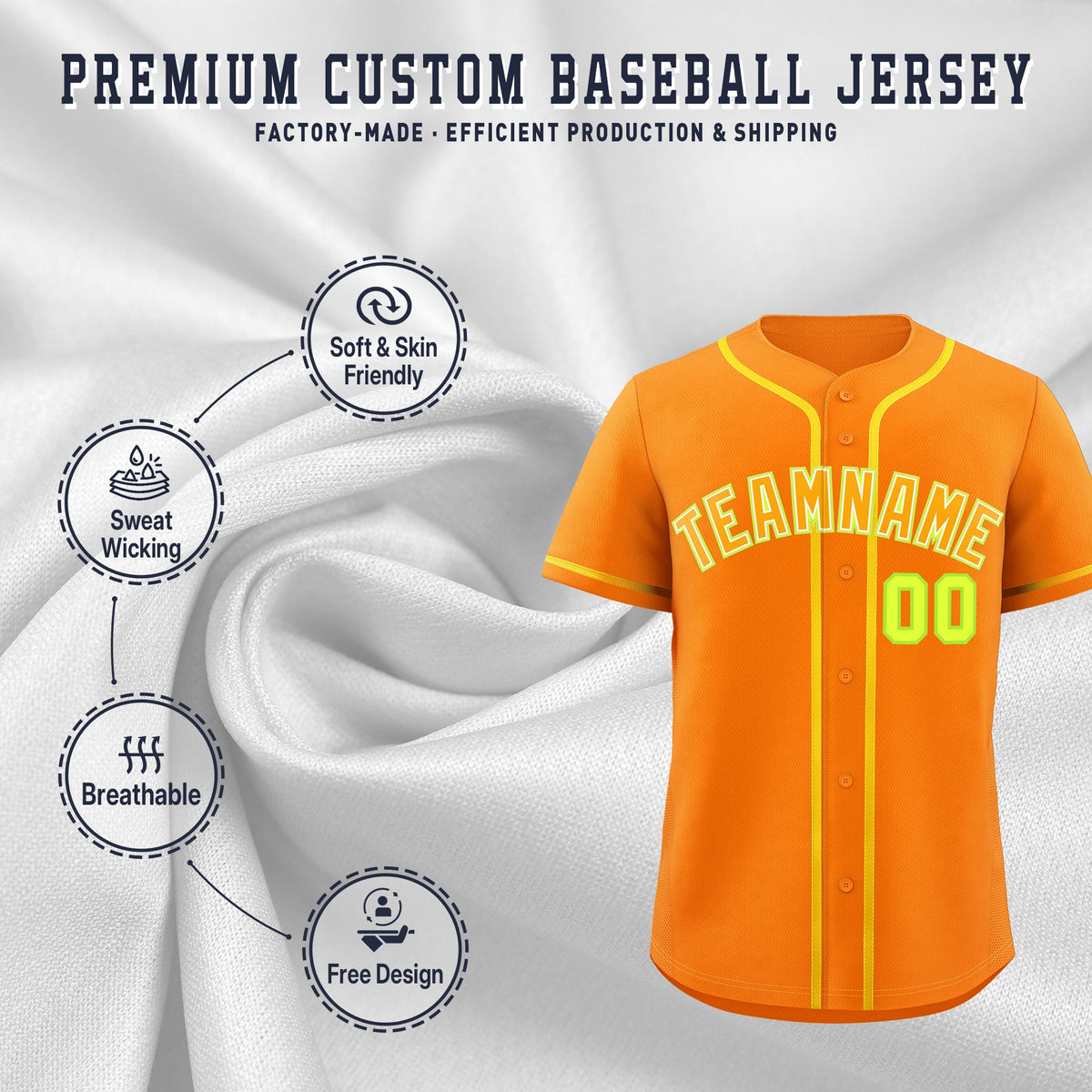 Custom Orange Classic Style Stitched Sports Uniform Personalized For Teams Lightweight Baseball Jersey| KXKSHOP