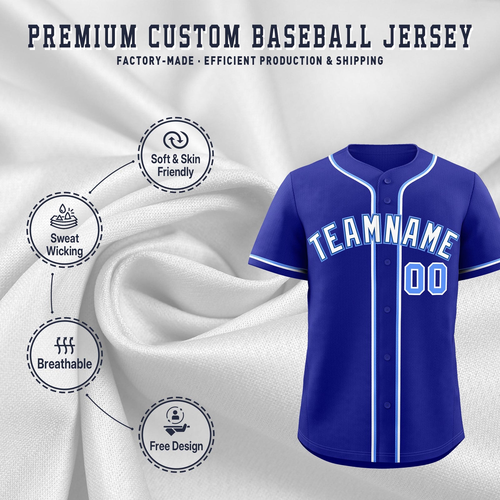 Custom Royal Classic Style Stitched Sports Uniform Personalized For Teams Quick Dry Baseball Jersey| KXKSHOP