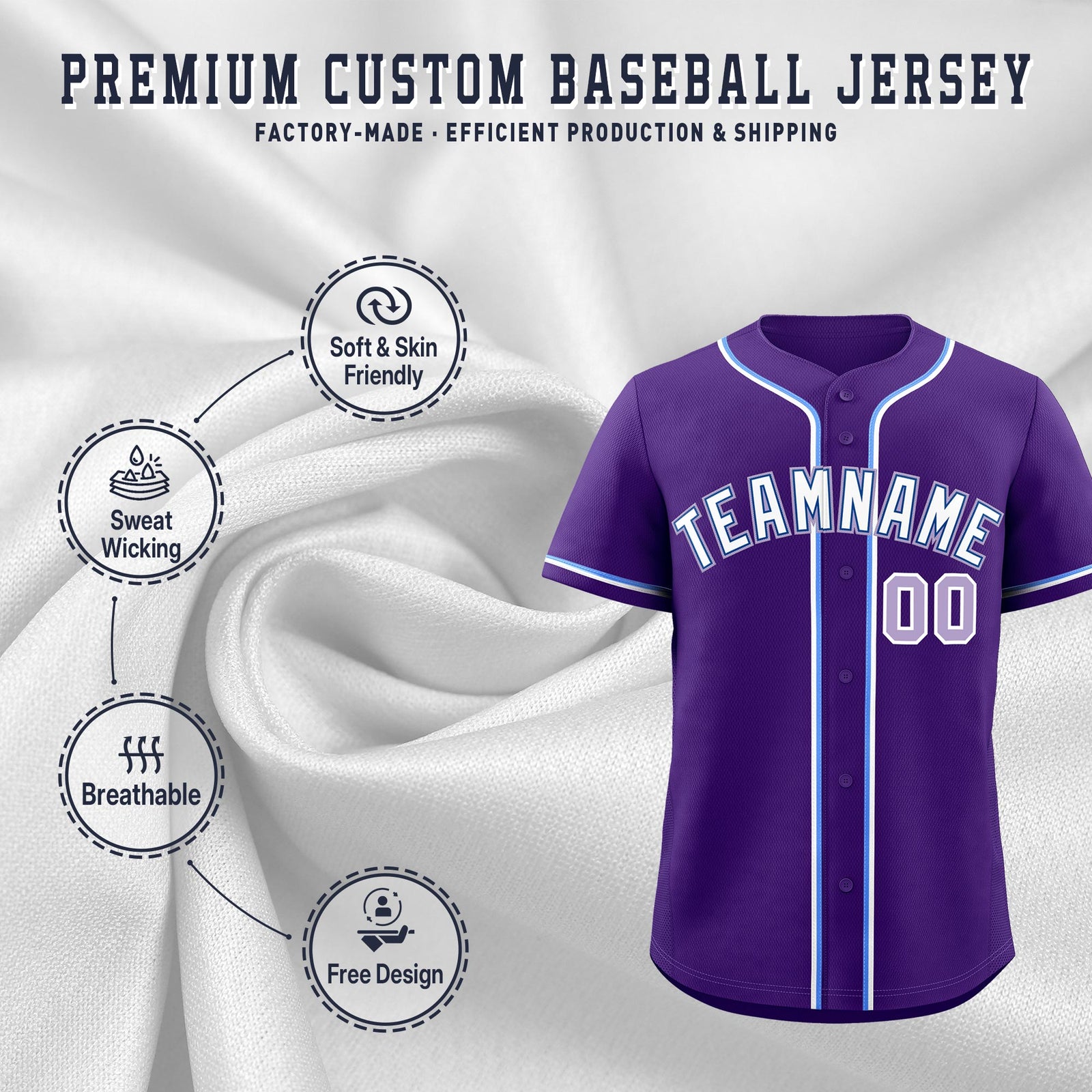 Custom Purple Classic Style Stitched Sports Uniform Personalized For Teams Lightweight Baseball Jersey| KXKSHOP