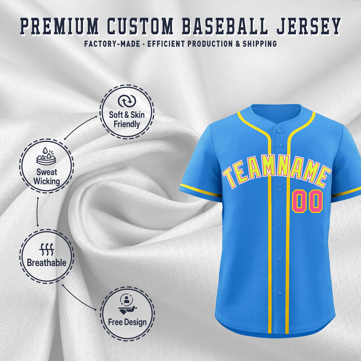 Custom Light Blue Classic Style Stitched Sports Uniform Personalized For Teams Quick Dry Baseball Jersey| KXKSHOP