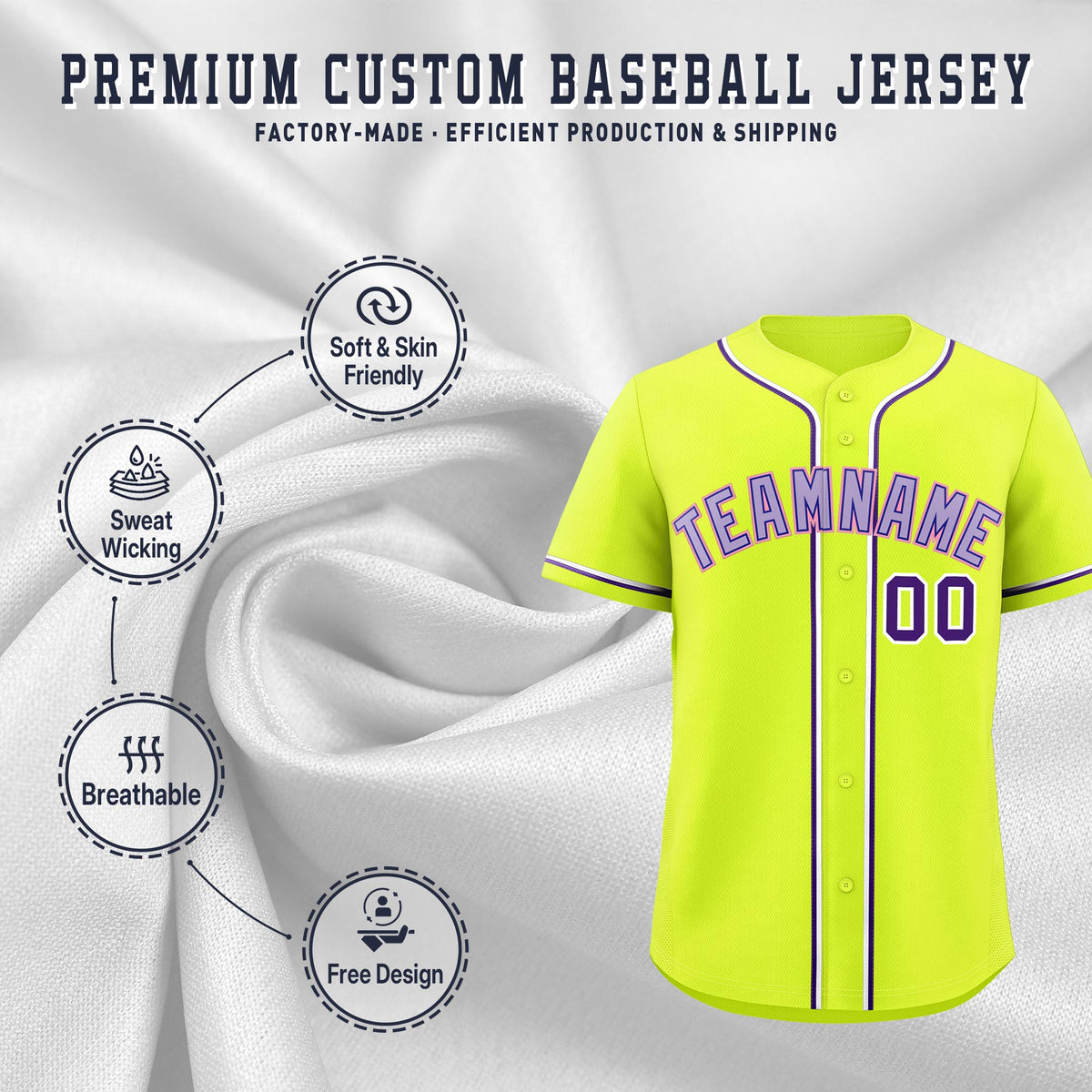 Custom Fluorescent Green Classic Style Stitched Sports Uniform Personalized For Teams Lightweight Baseball Jersey| KXKSHOP