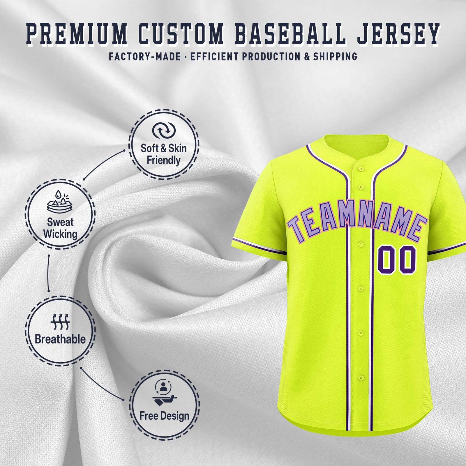Custom Fluorescent Green Classic Style Stitched Sports Uniform Personalized For Teams Lightweight Baseball Jersey| KXKSHOP
