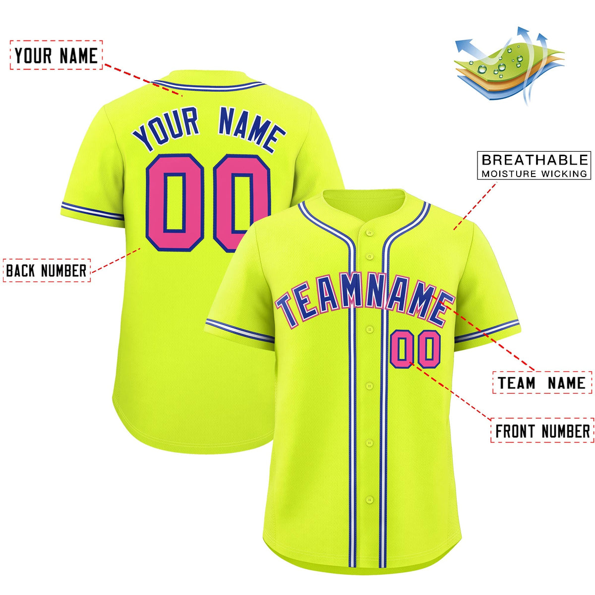 Custom Fluorescent Green Classic Style Stitched Sports Uniform Personalized For Teams Quick Dry Baseball Jersey| KXKSHOP