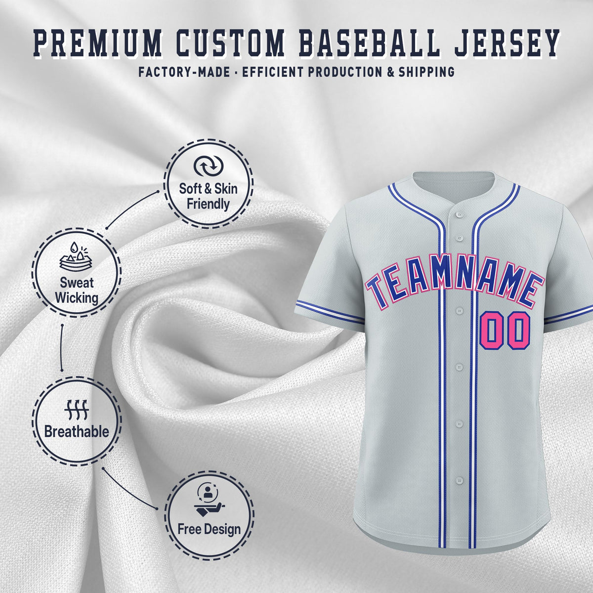Custom Silver Classic Style Stitched Sports Uniform Personalized For Teams Lightweight Baseball Jersey| KXKSHOP