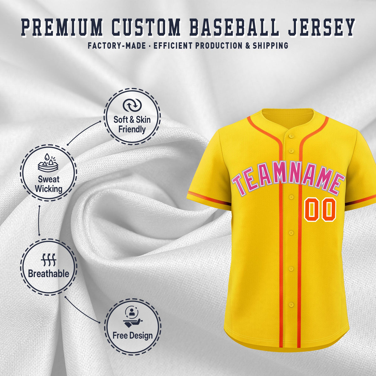 Custom Gold Classic Style Stitched Sports Uniform Personalized For Teams Quick Dry Baseball Jersey| KXKSHOP