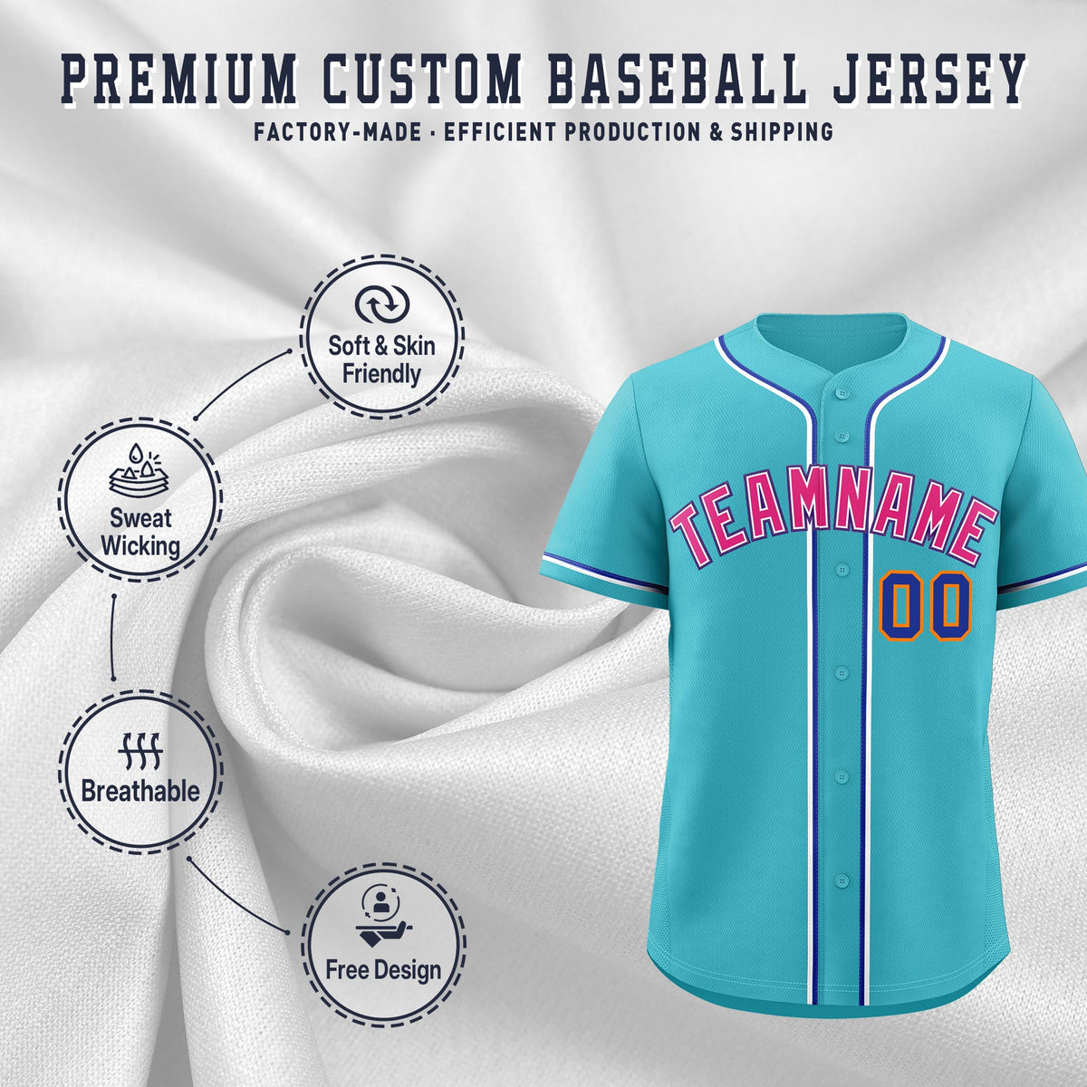 Custom Sky Blue Classic Style Stitched Sports Uniform Personalized For Teams Quick Dry Baseball Jersey| KXKSHOP