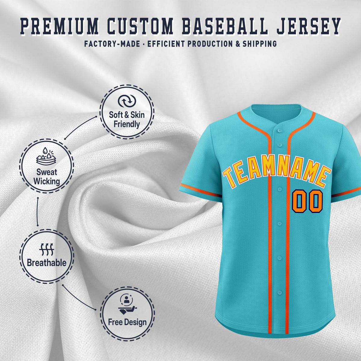 Custom Sky Blue Classic Style Stitched Sports Uniform Personalized For Teams Quick Dry Baseball Jersey| KXKSHOP