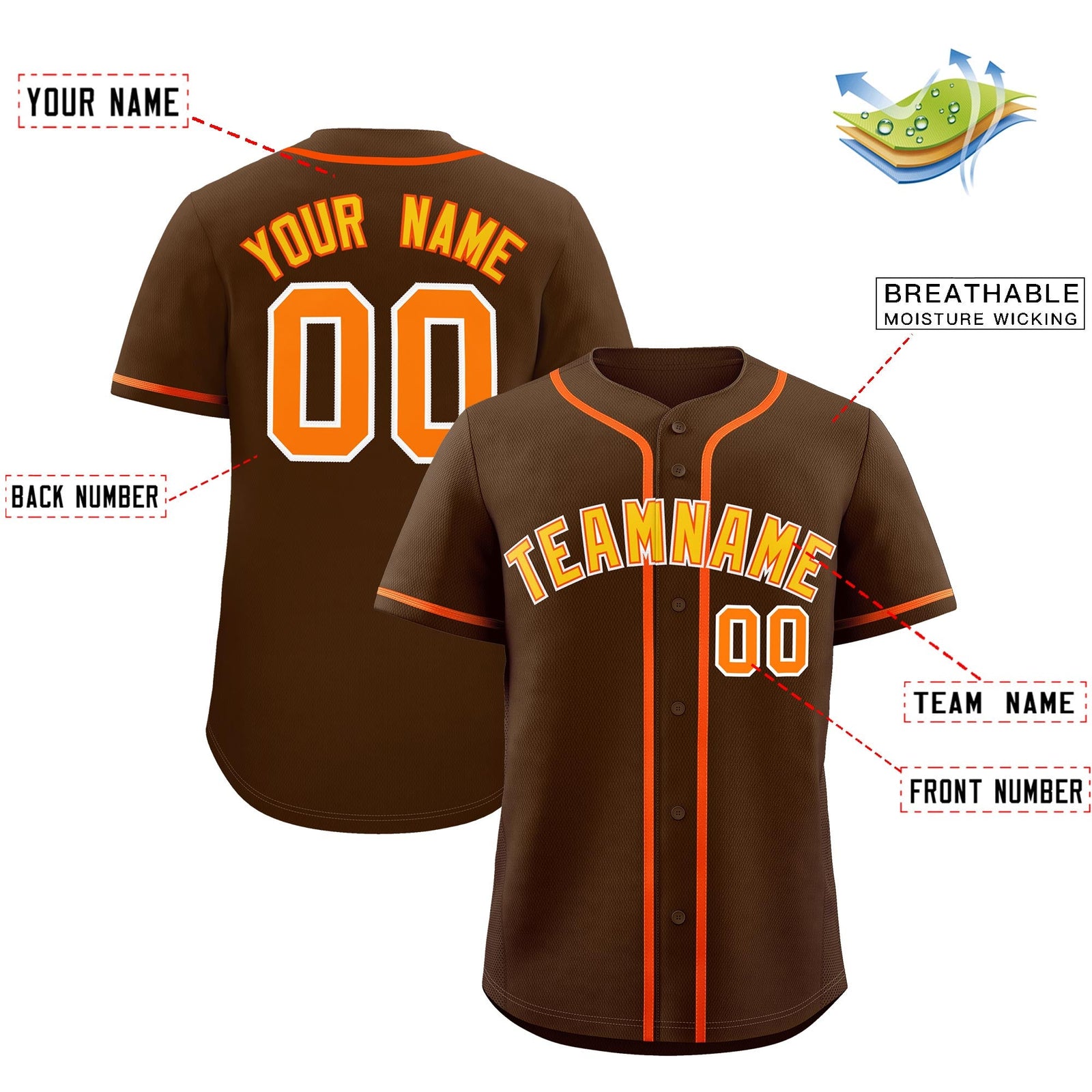 Custom Brown Classic Style Stitched Sports Uniform Personalized For Teams Lightweight Baseball Jersey| KXKSHOP