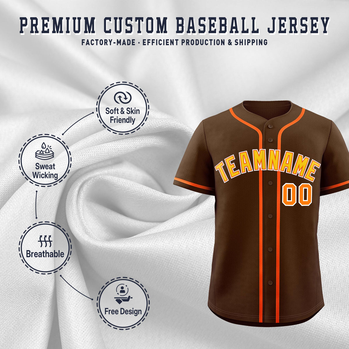 Custom Brown Classic Style Stitched Sports Uniform Personalized For Teams Lightweight Baseball Jersey| KXKSHOP